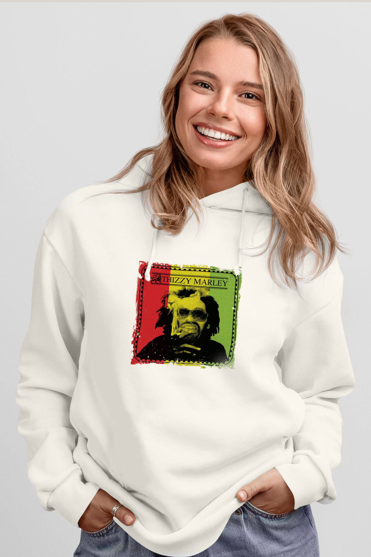 Mac Dre Baskılı Unisex Beyaz Kapüşonlu Sweatshirt