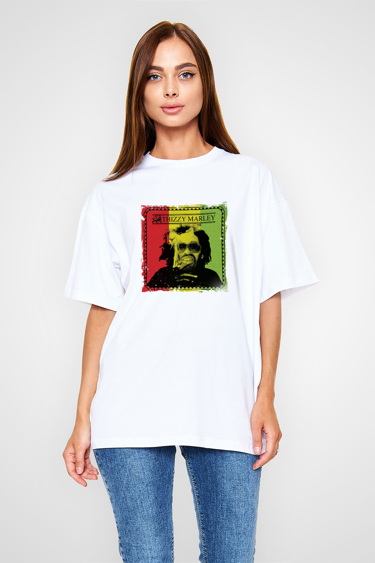 Mac Dre Baskılı Oversize Beyaz Tişört