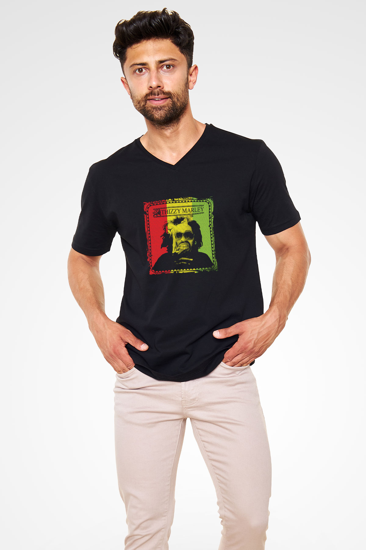 Mac Dre Baskılı Unisex Siyah V Yaka Tişört