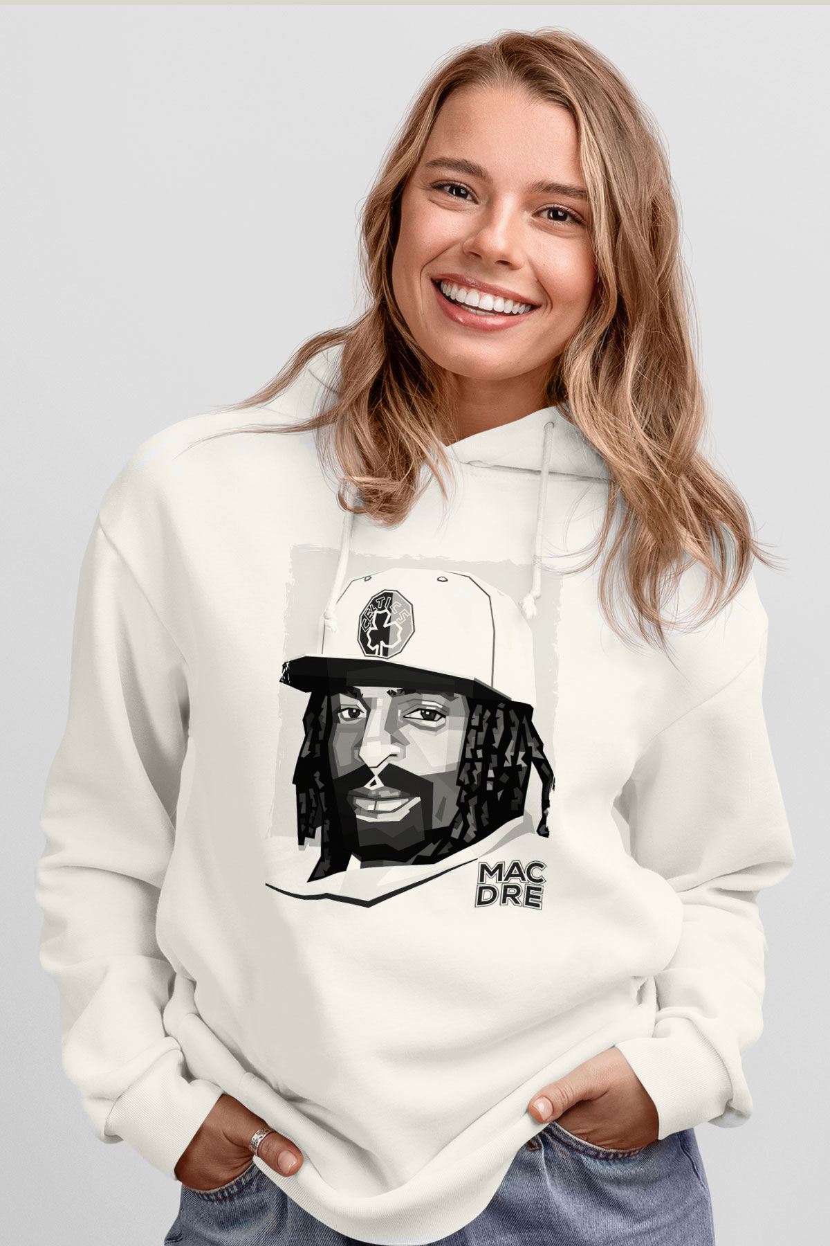 Mac Dre Beyaz Unisex Kapüşonlu Sweatshirt