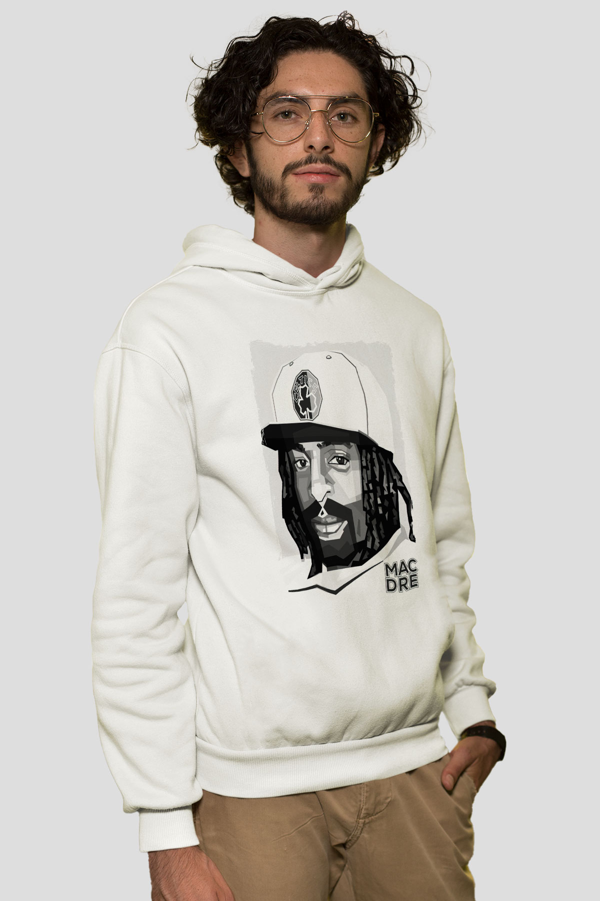 Mac Dre Beyaz Unisex Kapüşonlu Sweatshirt