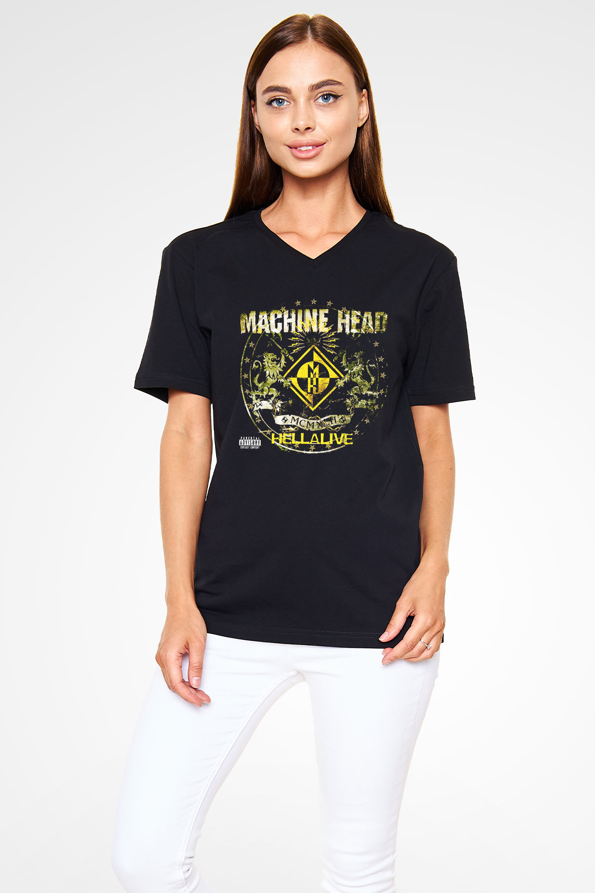 Machine Head Siyah Unisex V Yaka Tişört T-Shirt