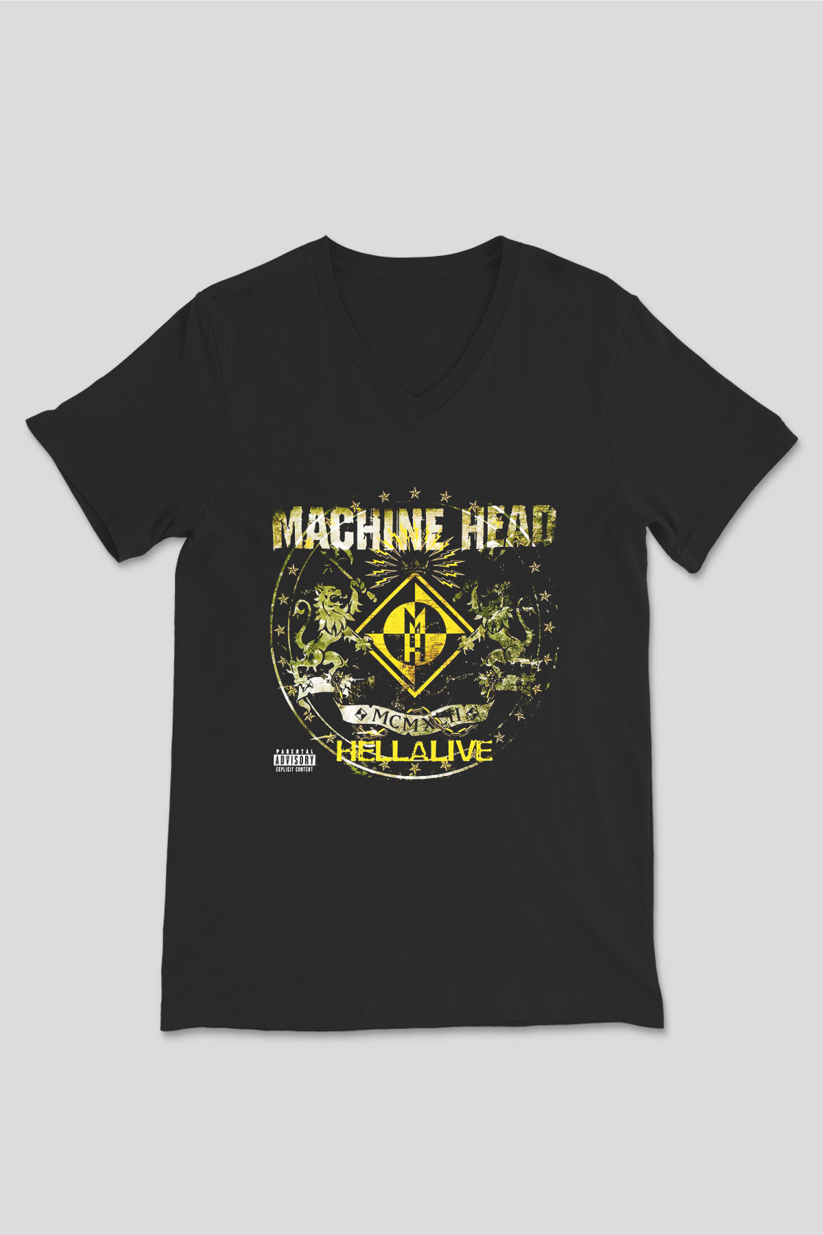 Machine Head Siyah Unisex V Yaka Tişört T-Shirt
