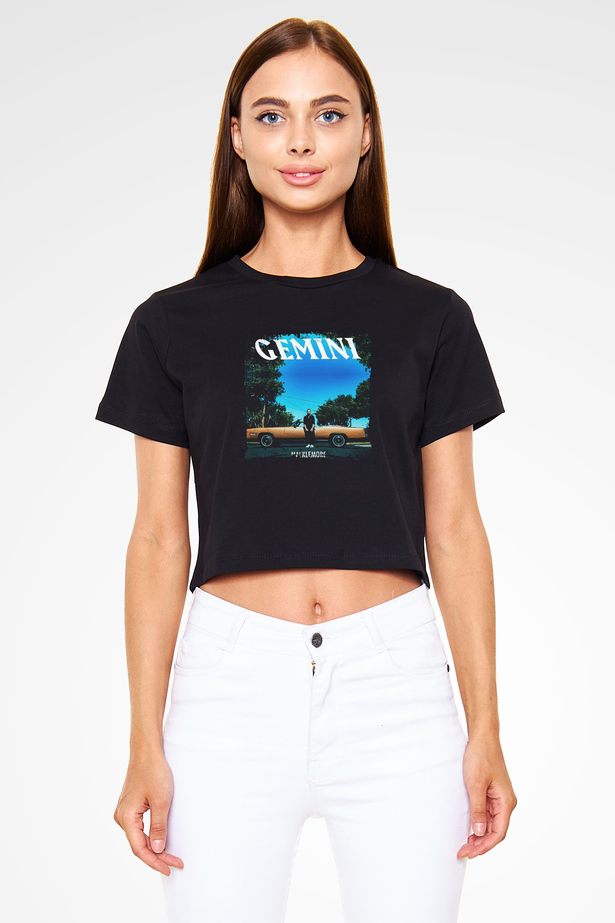 Macklemore Baskılı Crop Top Siyah Kadın Tişört