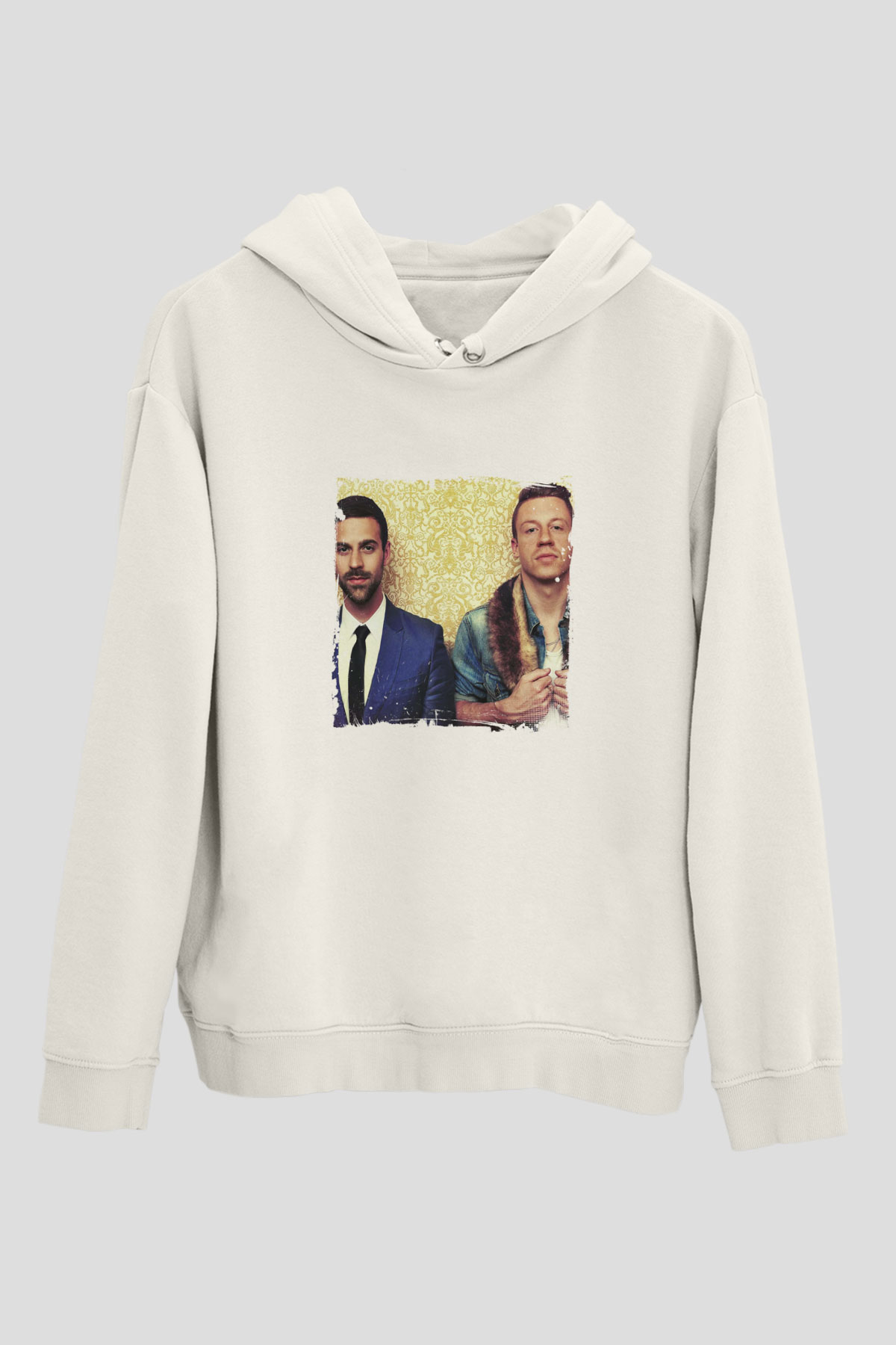 Macklemore Baskılı Unisex Beyaz Kapüşonlu Sweatshirt