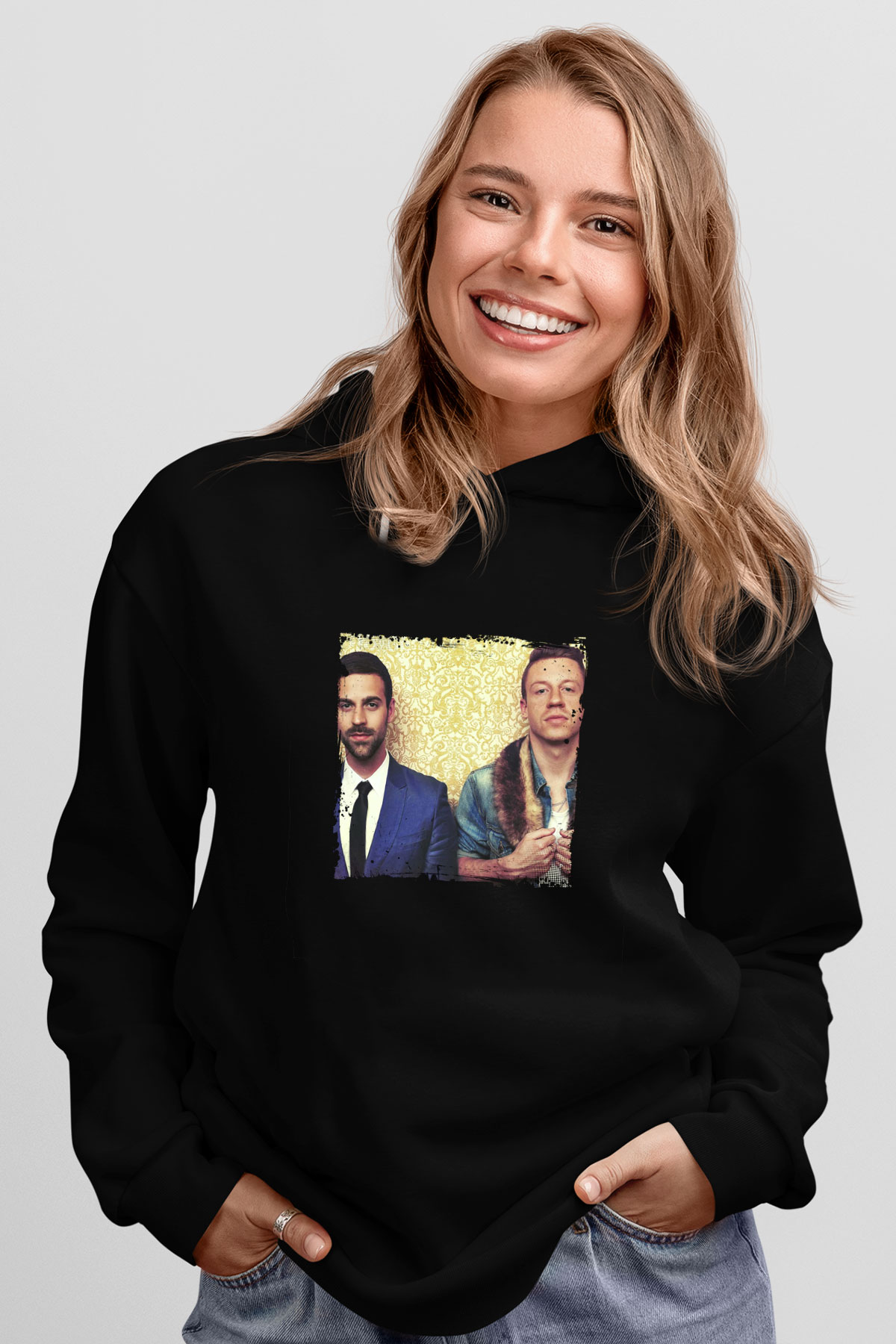 Macklemore Baskılı Unisex Siyah Hoodie