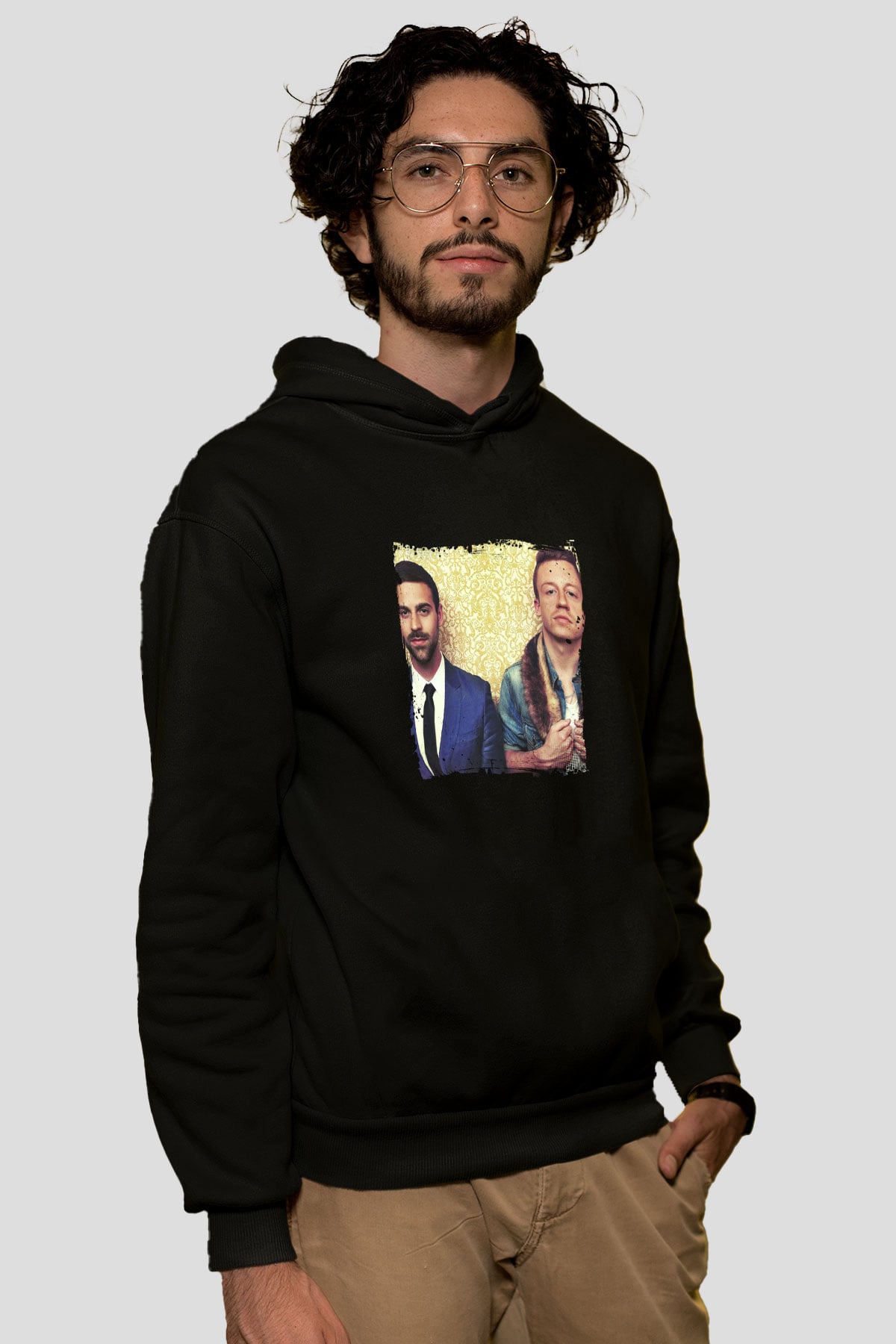 Macklemore Baskılı Unisex Siyah Hoodie