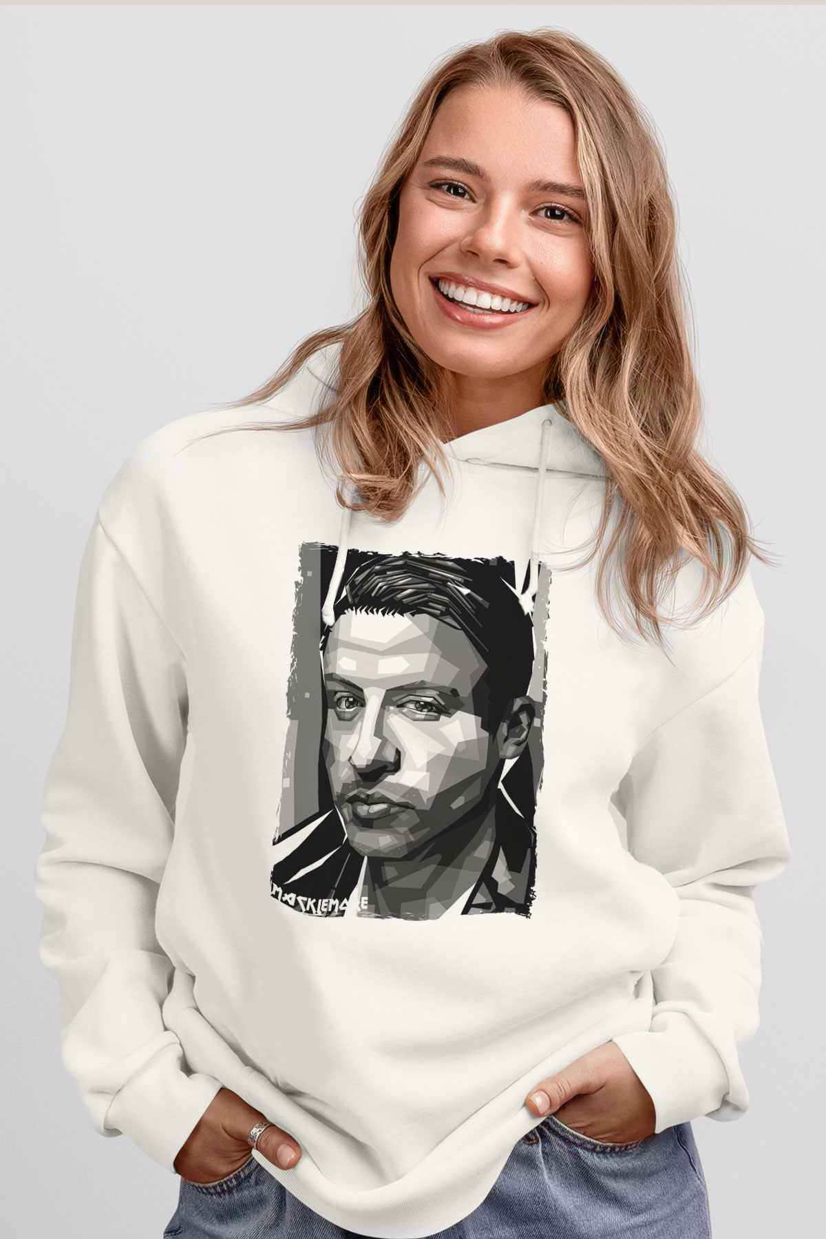Macklemore Beyaz Unisex Kapüşonlu Sweatshirt