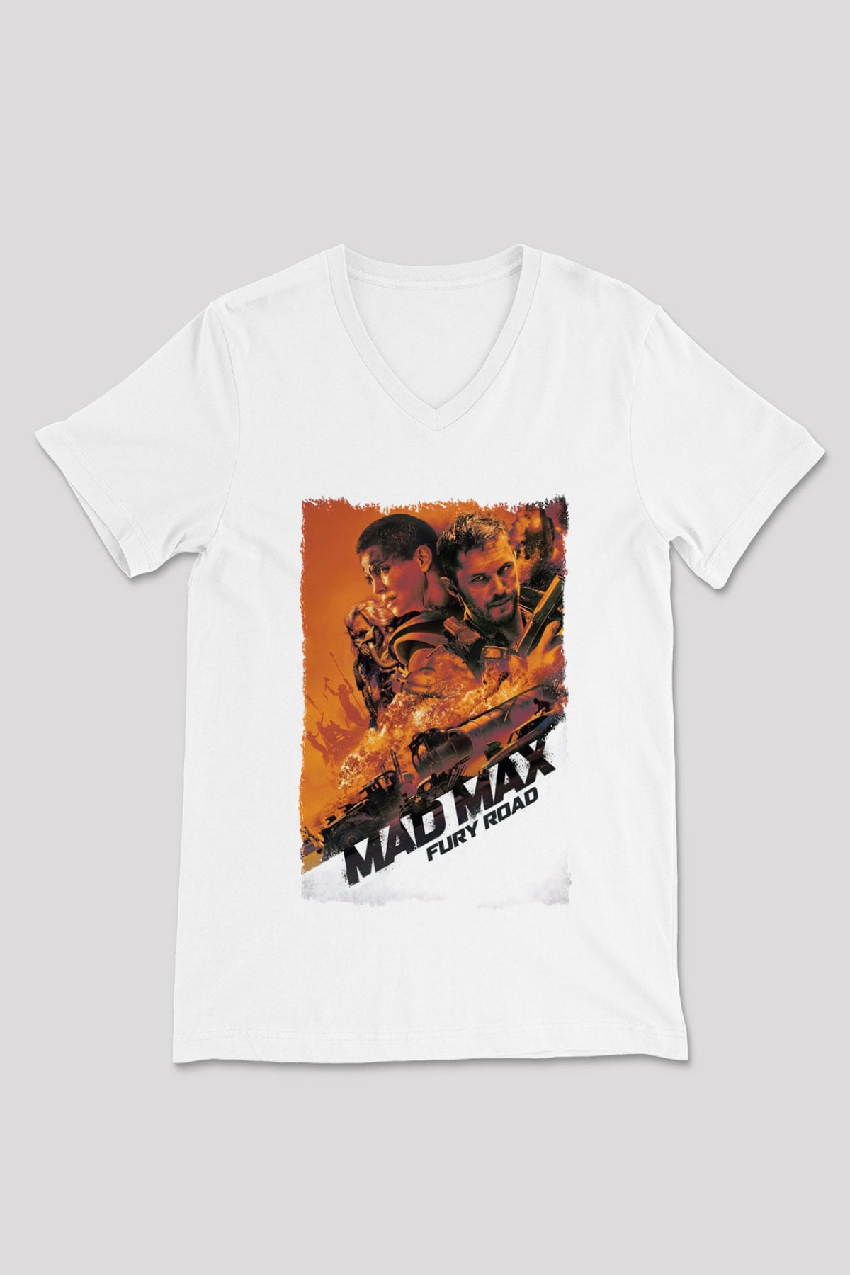 Mad Max Beyaz Unisex V Yaka Tişört