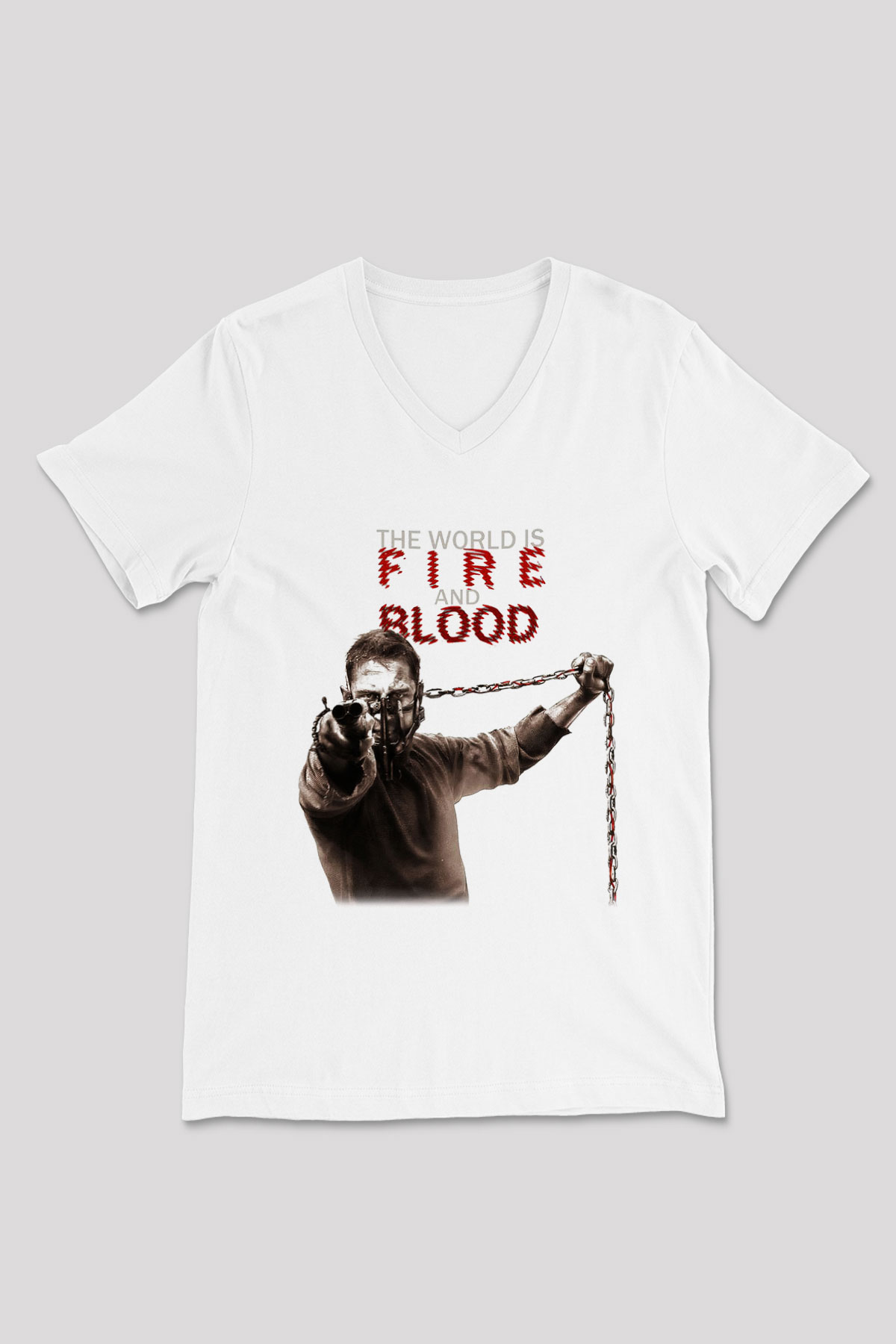 Mad Max Beyaz Unisex V Yaka Tişört T-Shirt