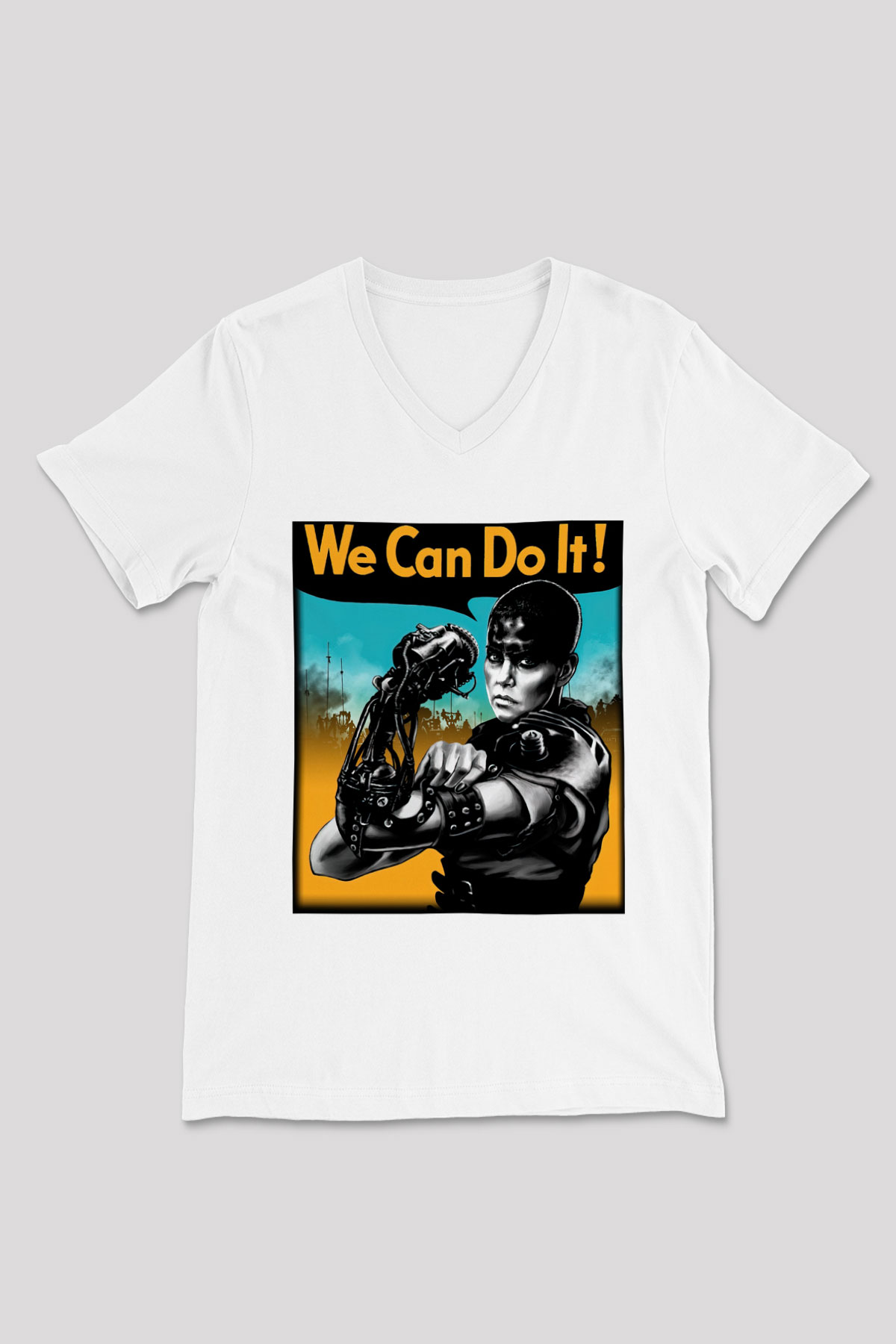 Mad Max Beyaz Unisex V Yaka Tişört T-Shirt
