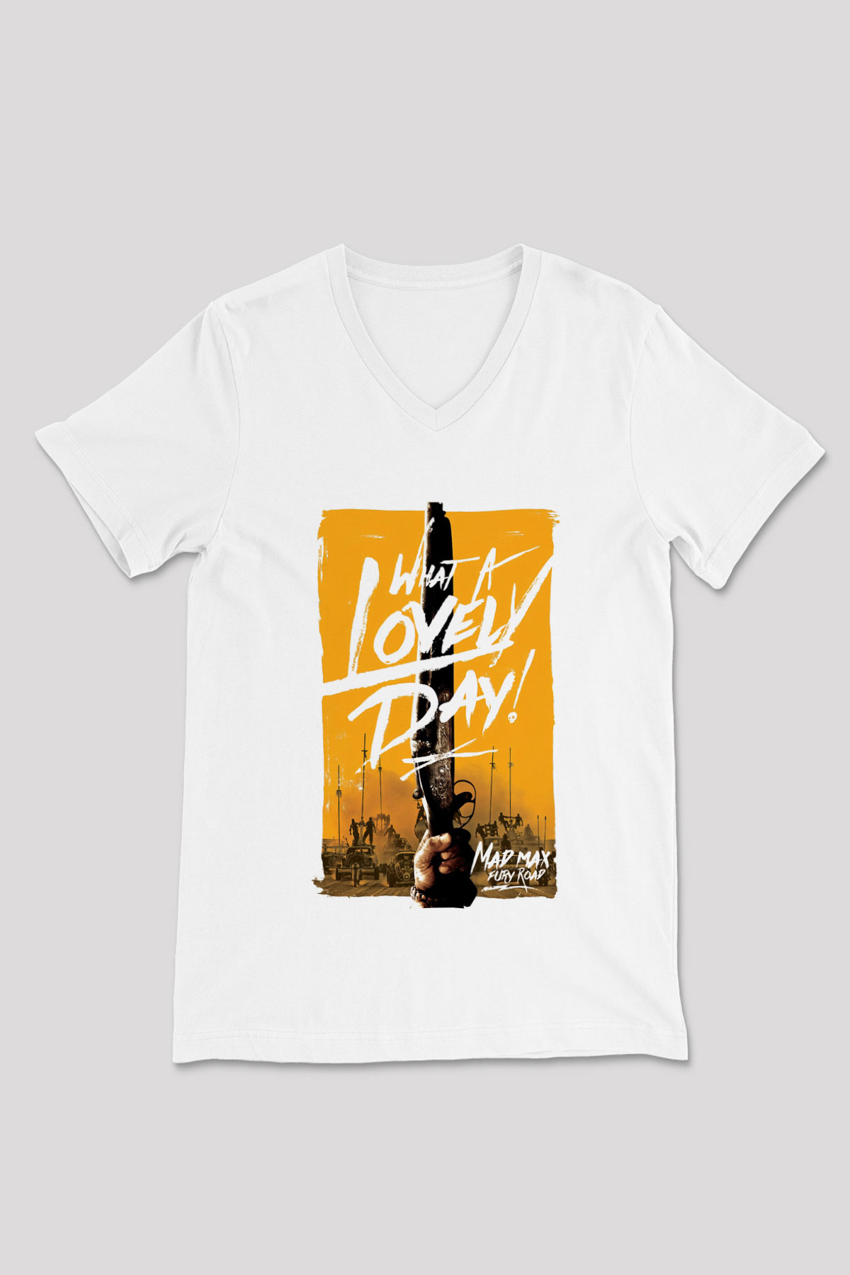 Mad Max Beyaz Unisex V Yaka Tişört T-Shirt