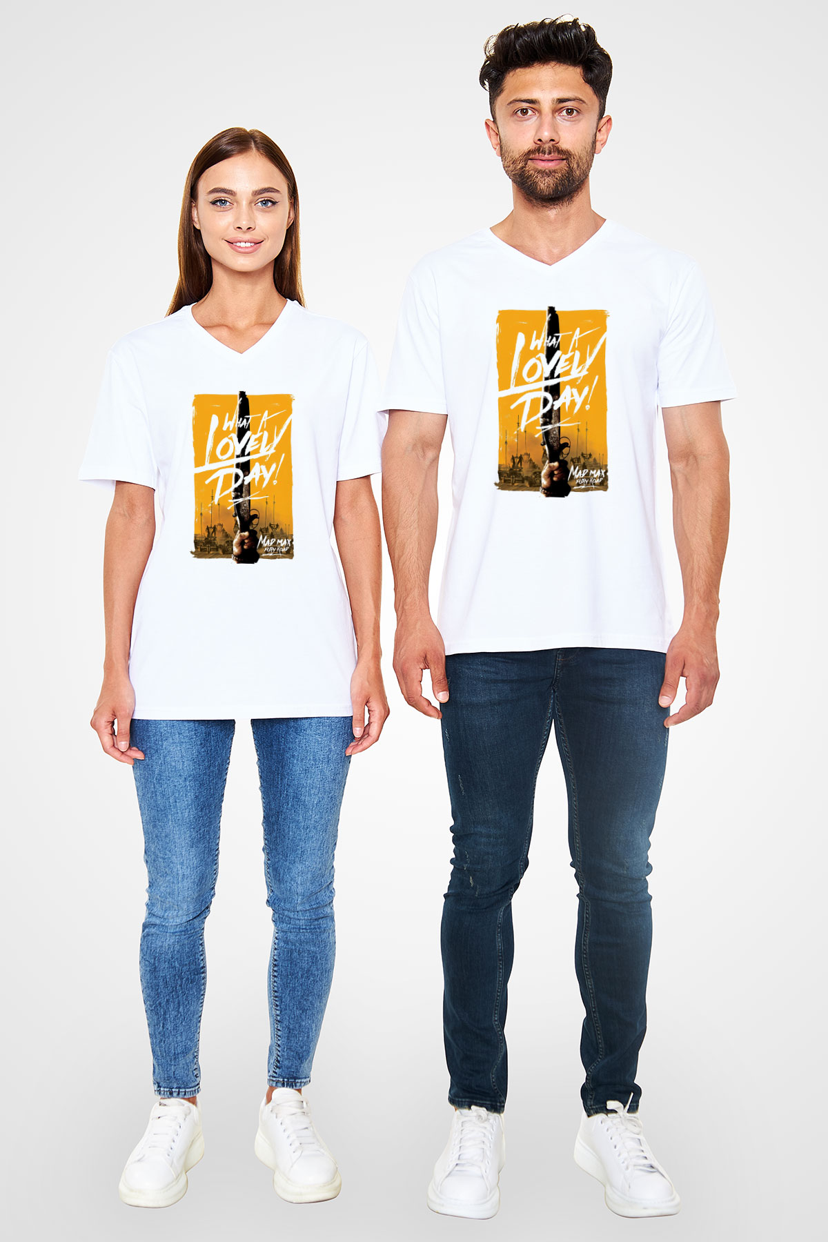 Mad Max Beyaz Unisex V Yaka Tişört T-Shirt