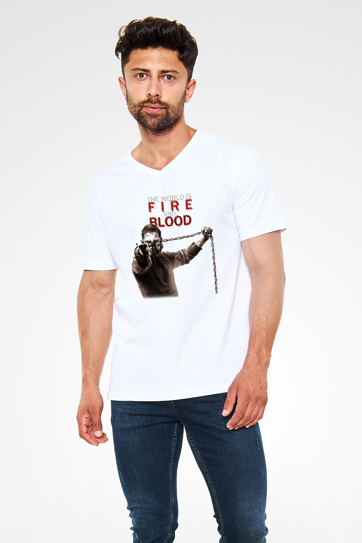 Mad Max Beyaz Unisex V Yaka Tişört T-Shirt