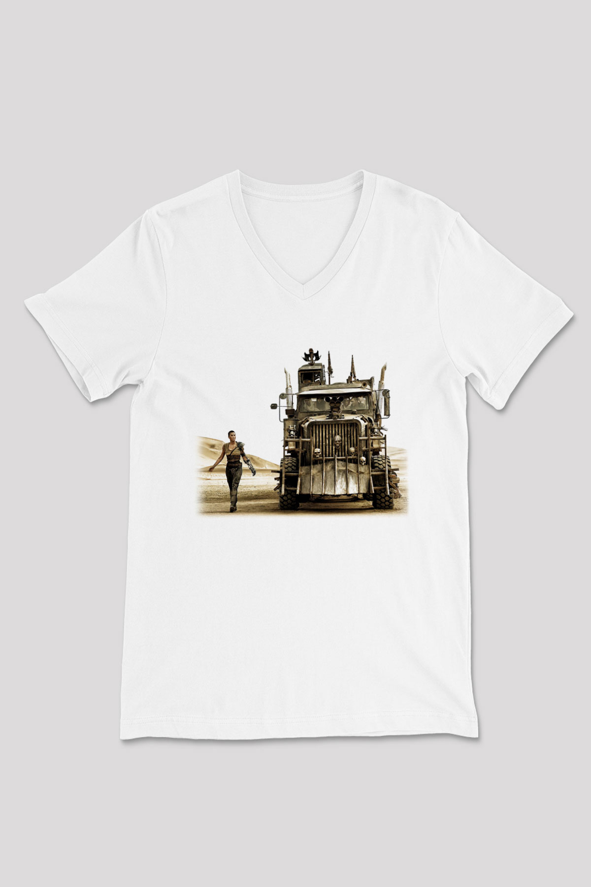 Mad Max Beyaz Unisex V Yaka Tişört T-Shirt