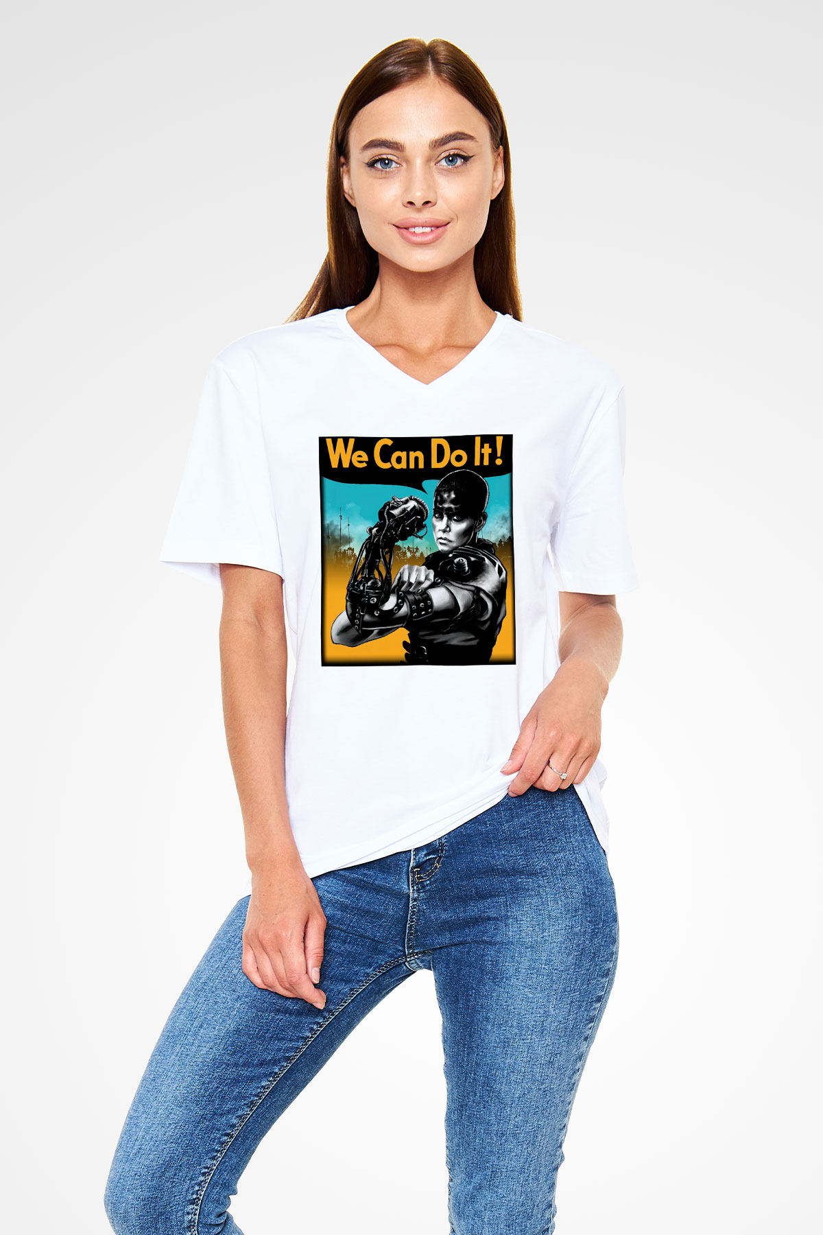 Mad Max Beyaz Unisex V Yaka Tişört T-Shirt
