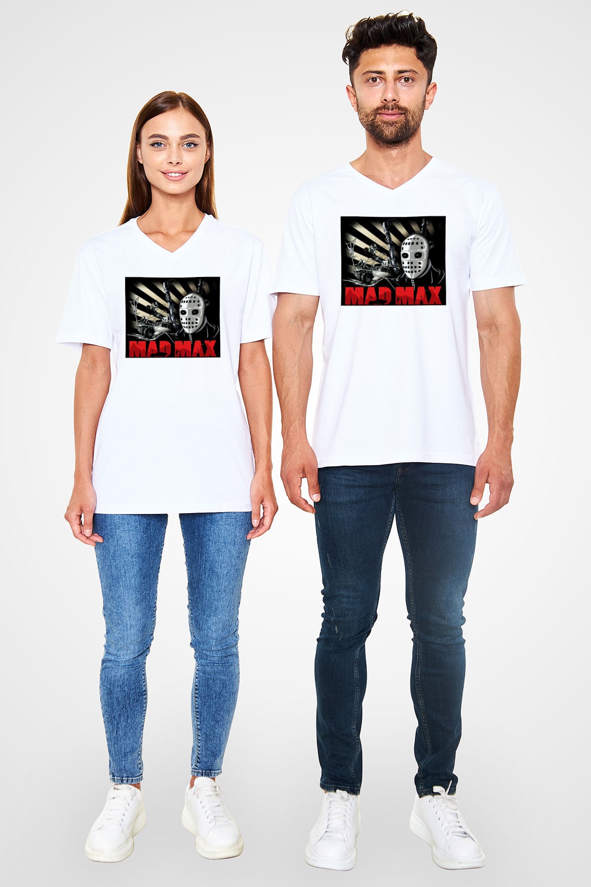 Mad Max Beyaz Unisex V Yaka Tişört T-Shirt