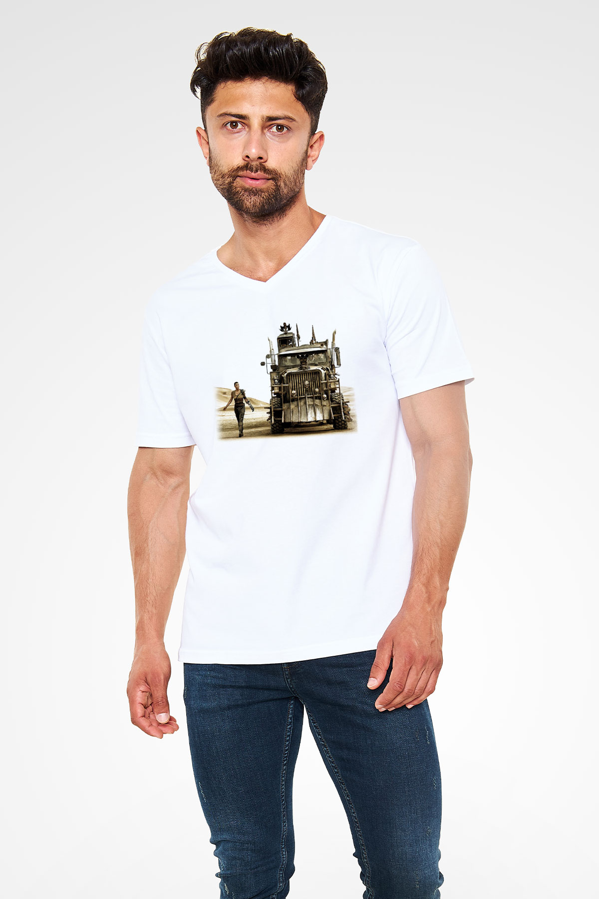 Mad Max Beyaz Unisex V Yaka Tişört T-Shirt