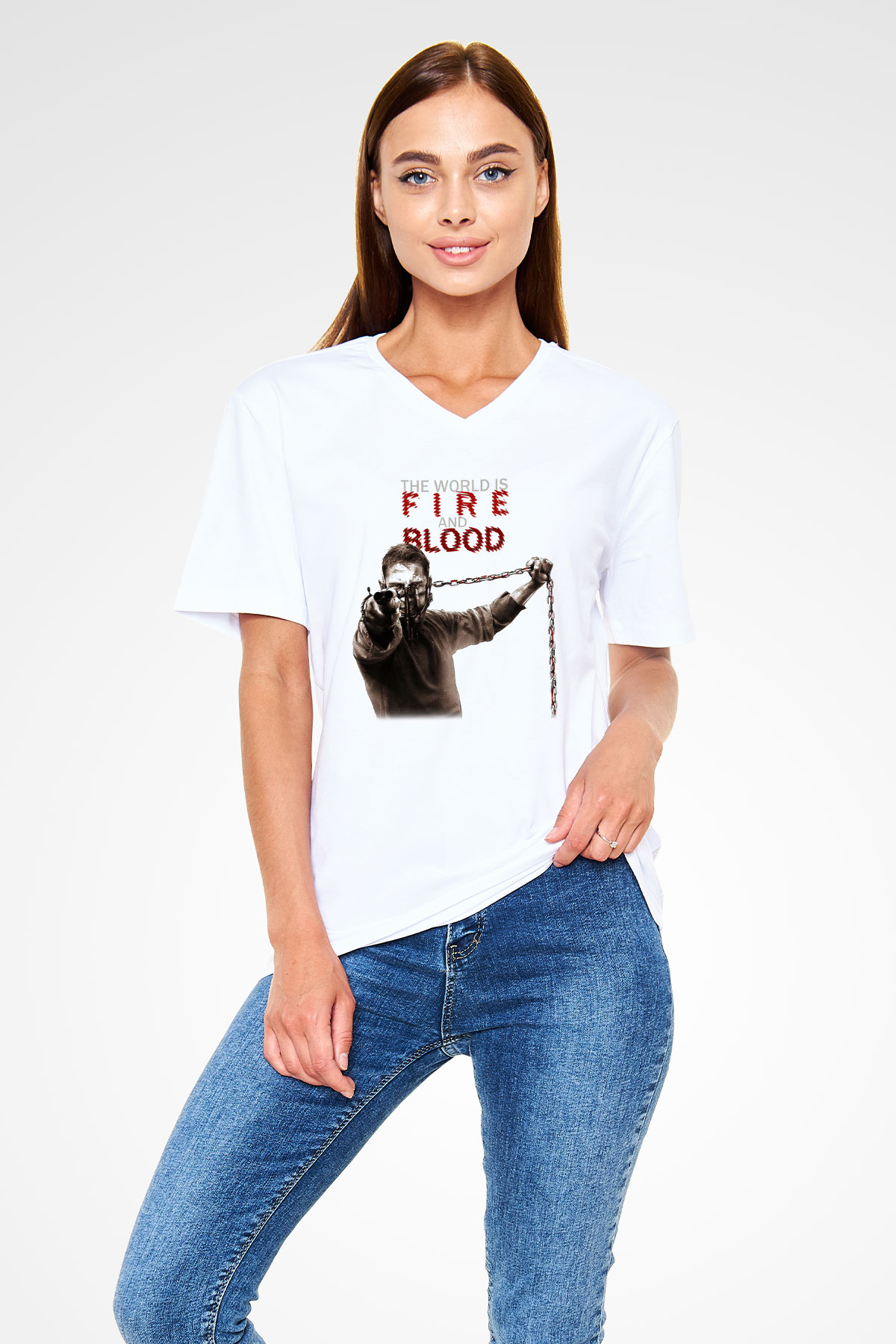 Mad Max Beyaz Unisex V Yaka Tişört T-Shirt
