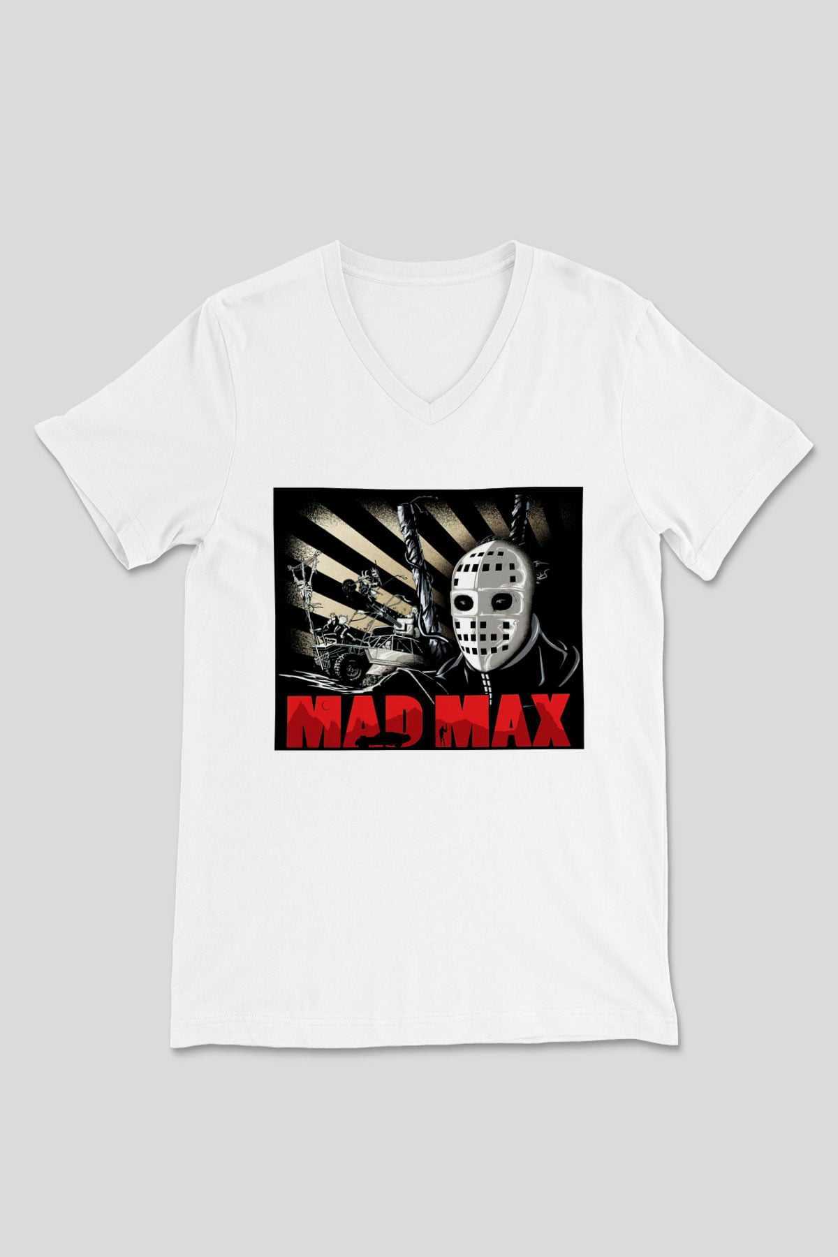 Mad Max Beyaz Unisex V Yaka Tişört T-Shirt