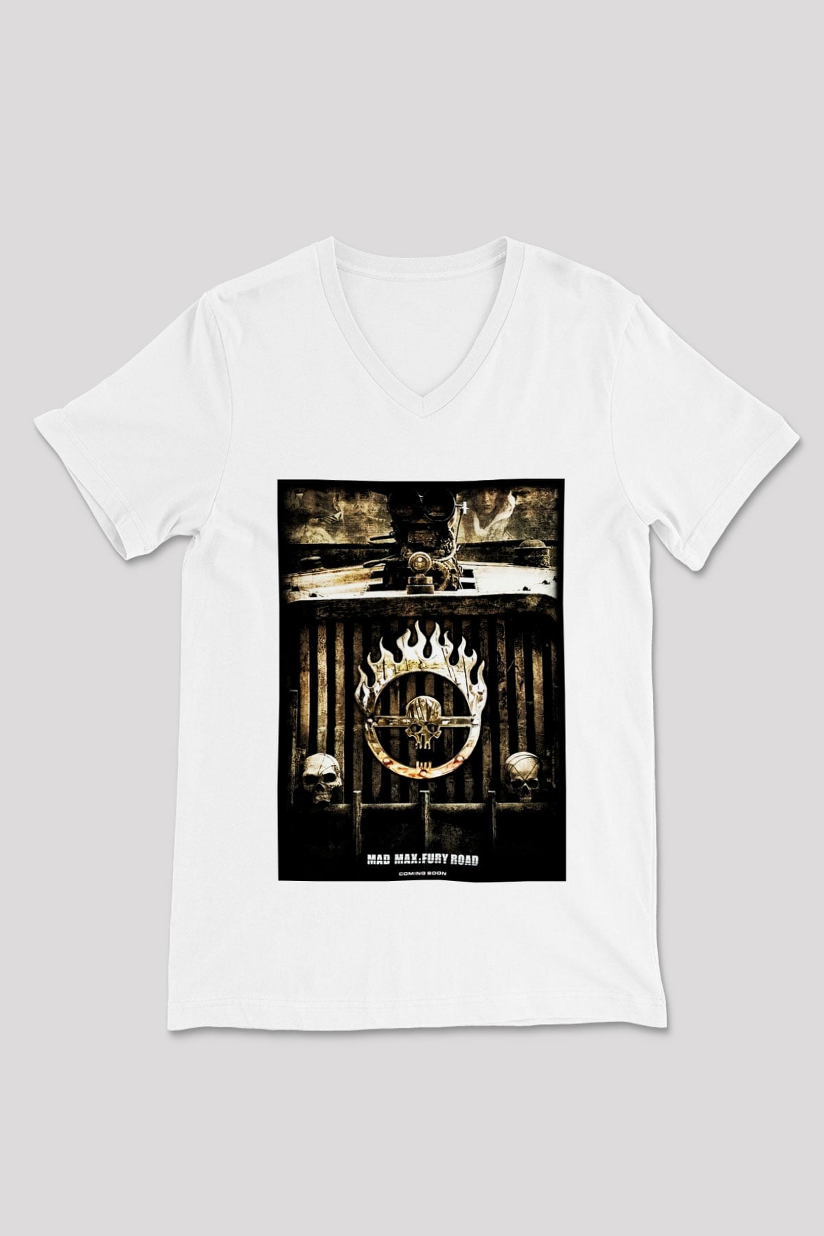Mad Max Beyaz Unisex V Yaka Tişört T-Shirt