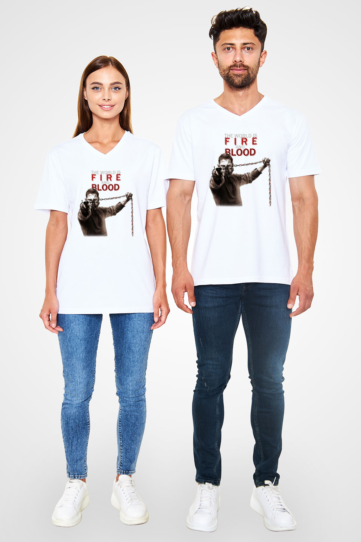 Mad Max Beyaz Unisex V Yaka Tişört T-Shirt