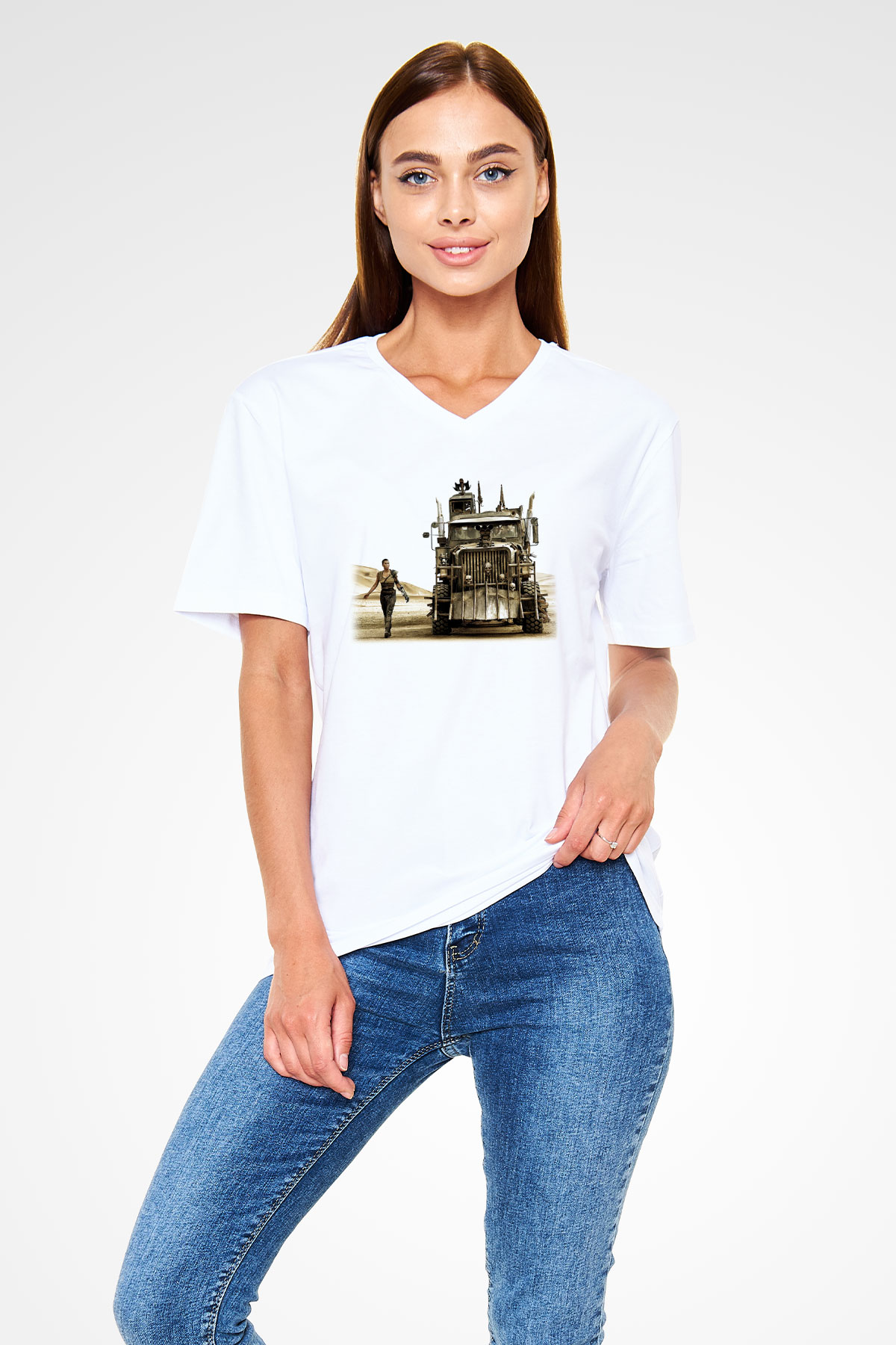 Mad Max Beyaz Unisex V Yaka Tişört T-Shirt