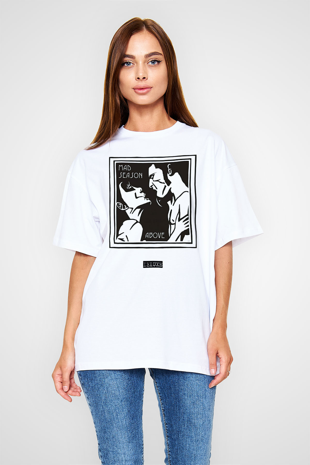Mad Season Baskılı Beyaz Unisex Oversize Tişört - Tshirt