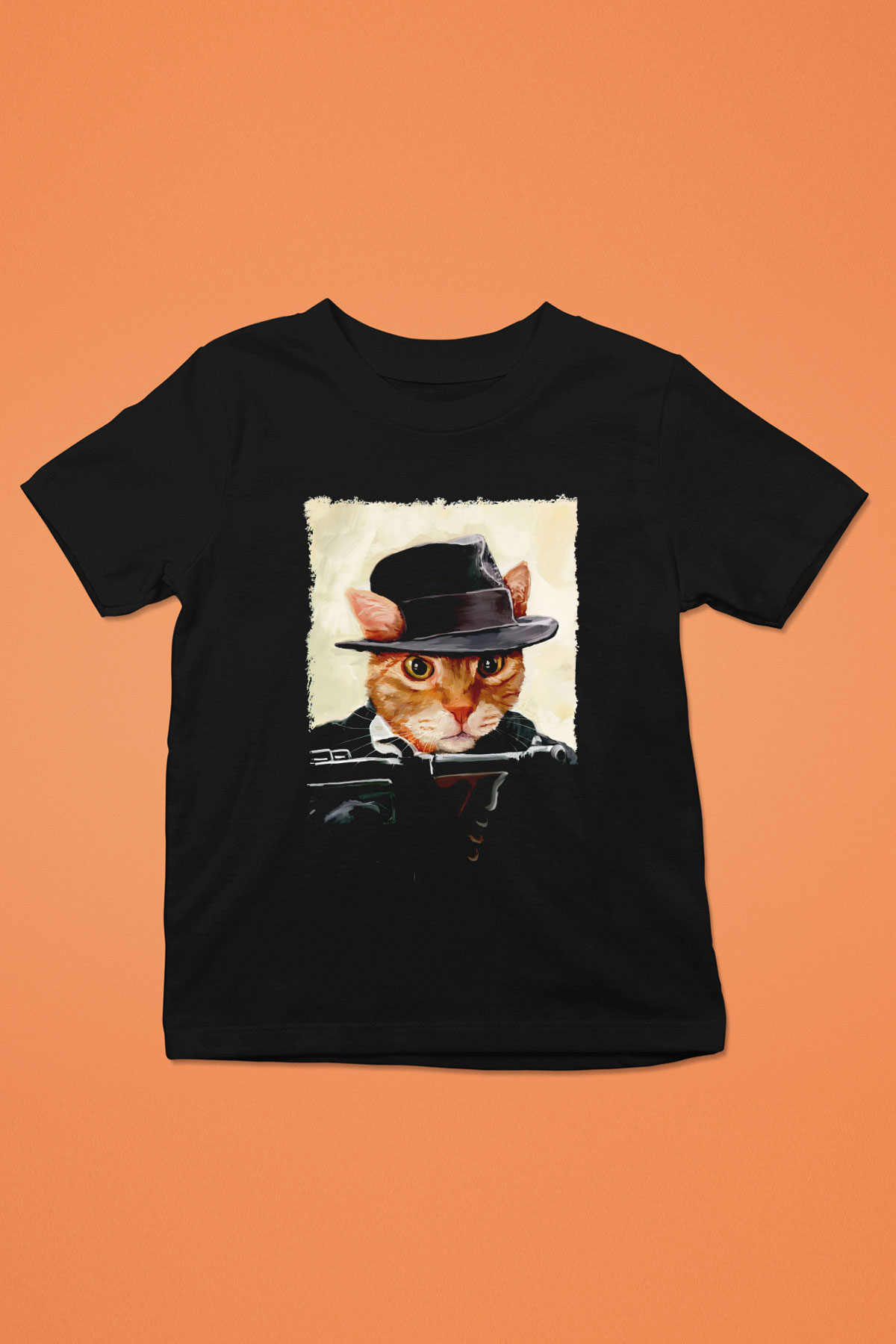 Mafya Kedi Baskılı Unisex Siyah  Çocuk Tişört