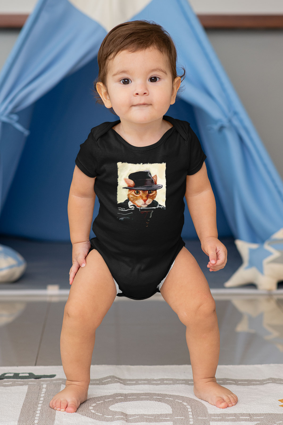 Mafya Kedi BaskılıSiyah  Bebek Body - Zıbın
