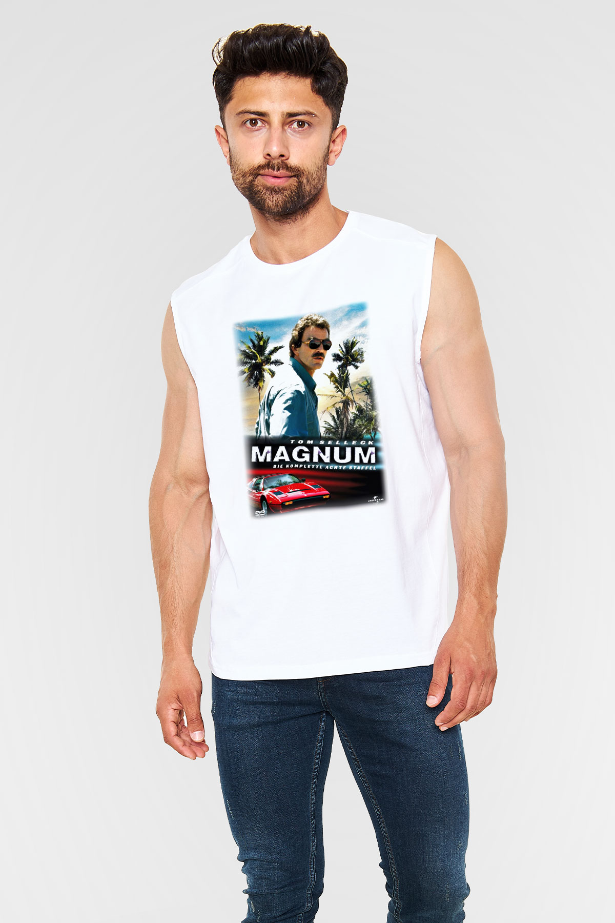 Magnum P.I. Beyaz Unisex Kolsuz Tişört