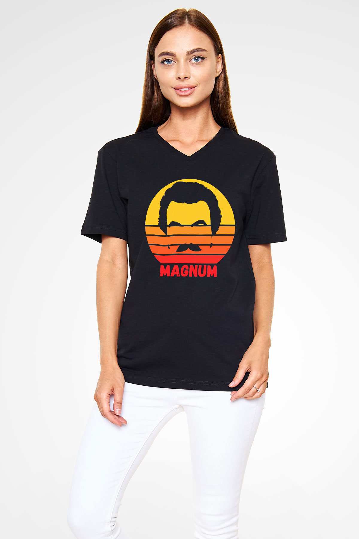 Magnum P.I. Siyah Unisex V Yaka Tişört