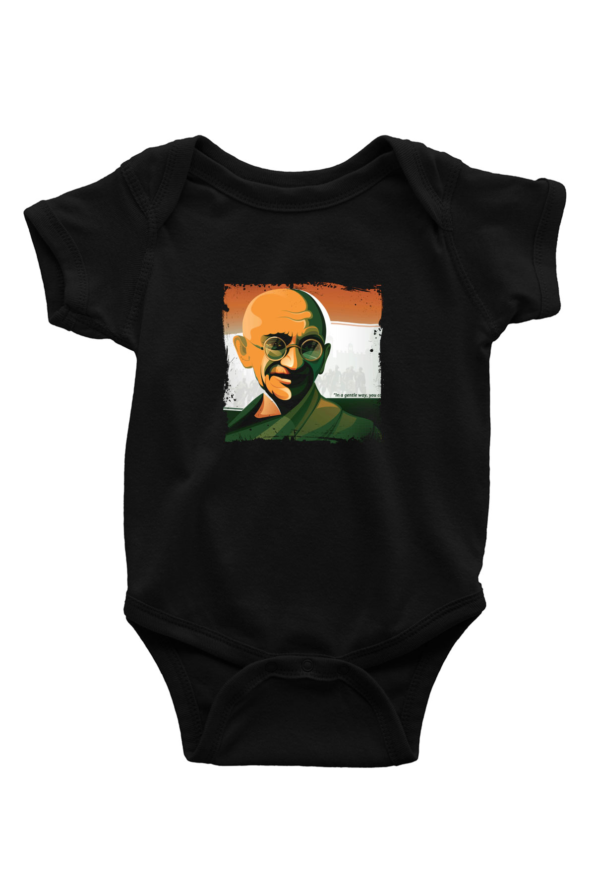 Mahatma Gandi Baskılı Unisex Siyah Bebek Body - Zıbın