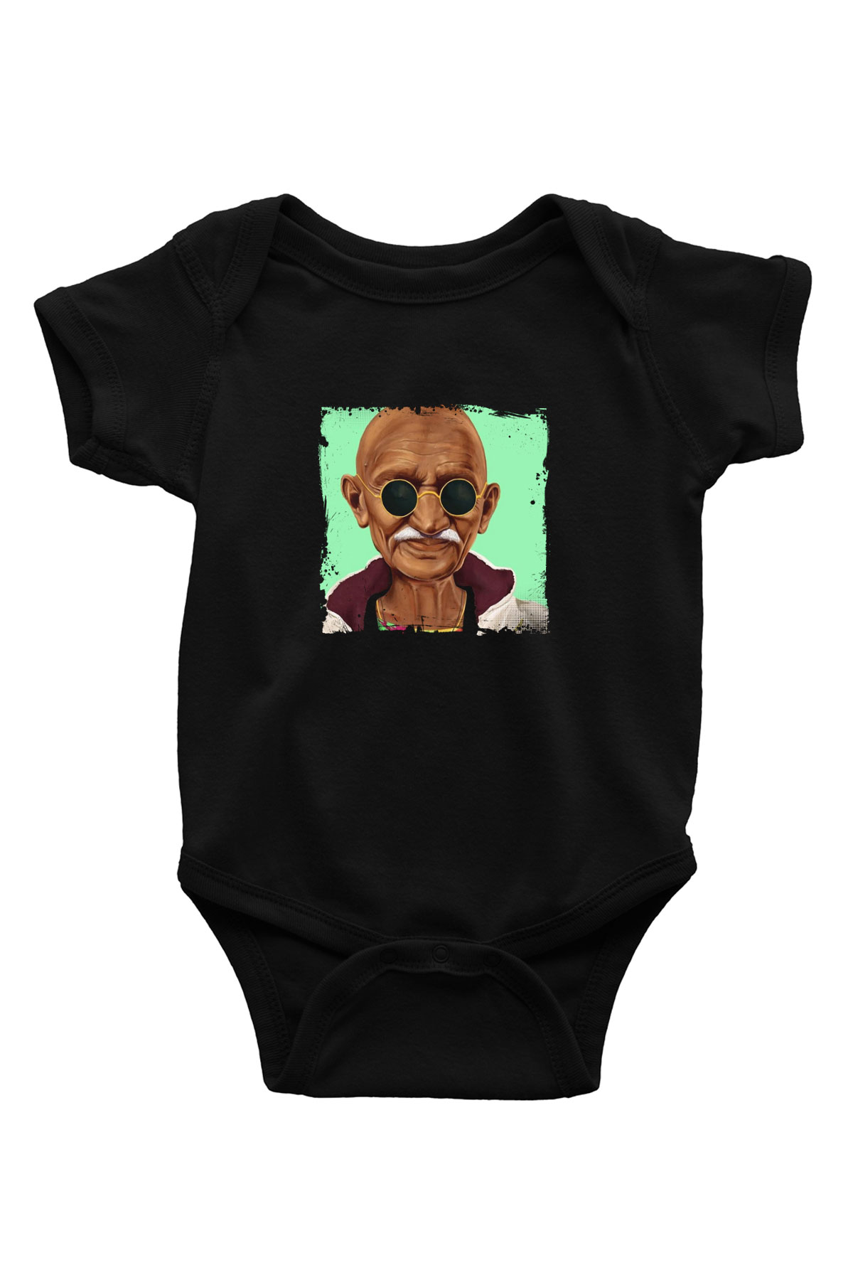 Mahatma Gandi Baskılı Unisex Siyah Bebek Body - Zıbın