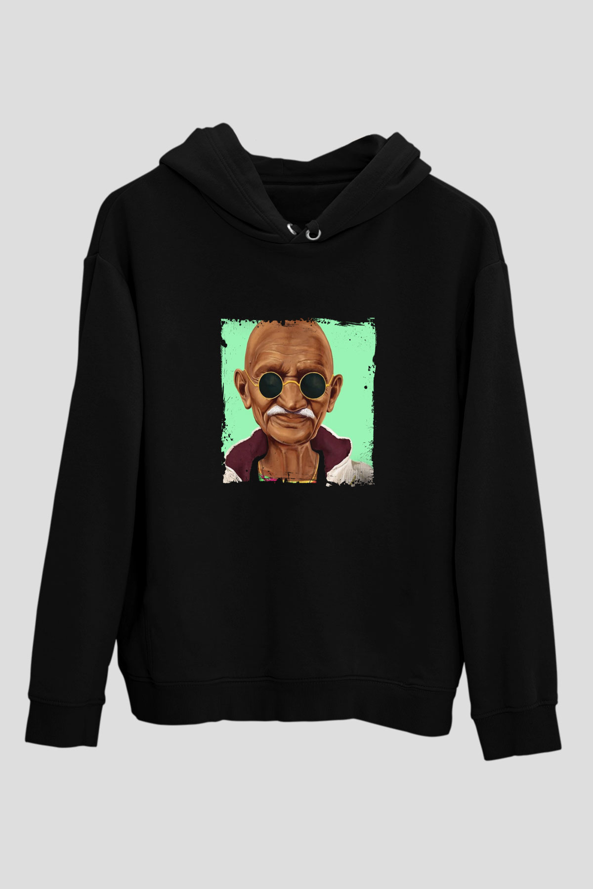 Mahatma Gandi Baskılı Unisex Siyah Hoodie