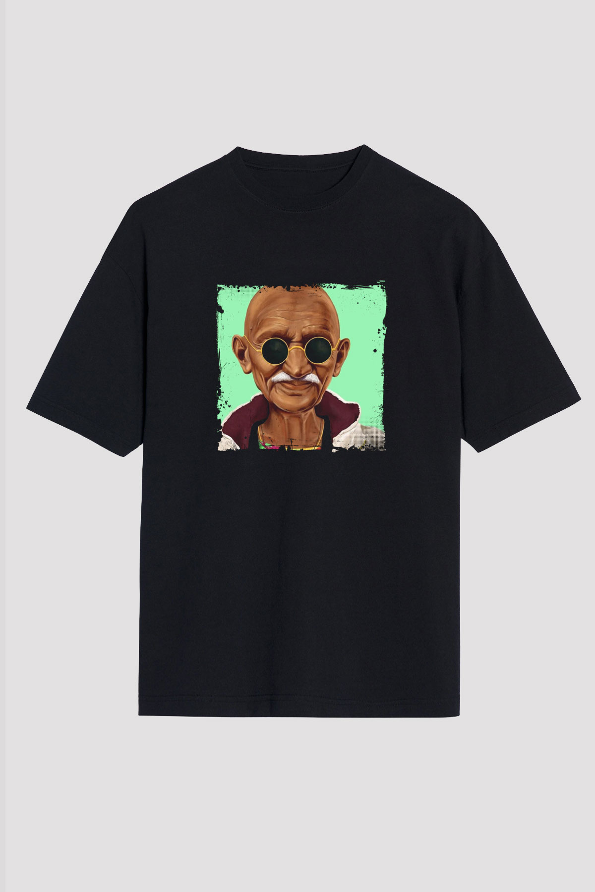 Mahatma Gandi Baskılı Unisex Siyah Oversize Tişört