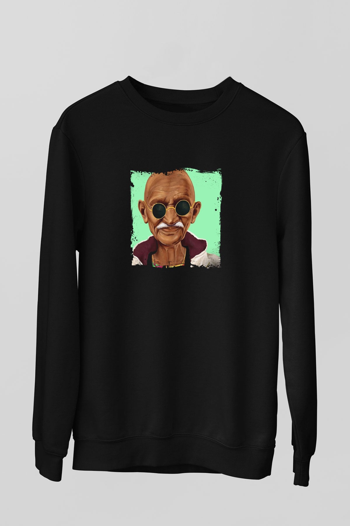 Mahatma Gandi Baskılı Unisex Siyah Sweatshirt