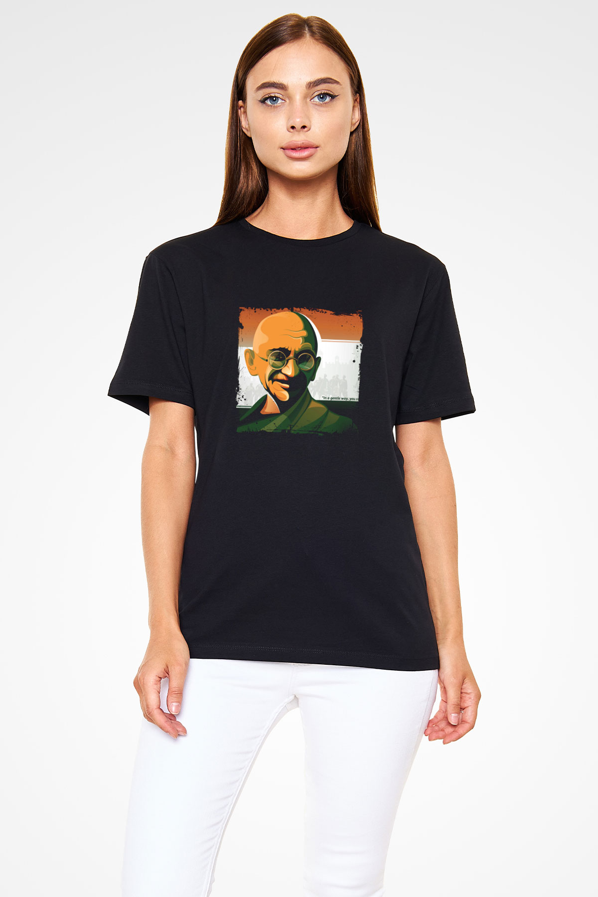 Mahatma Gandi Baskılı Unisex Siyah Tişört