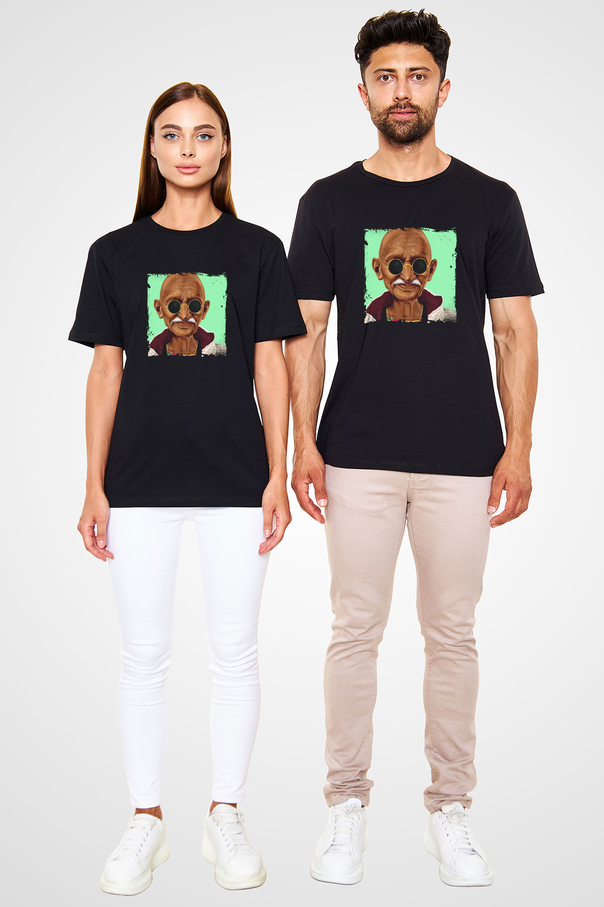 Mahatma Gandi Baskılı Unisex Siyah Tişört