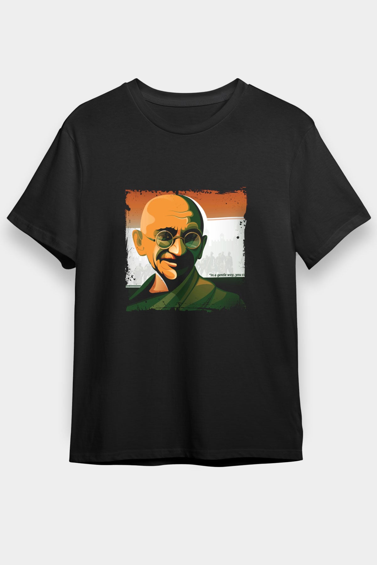 Mahatma Gandi Baskılı Unisex Siyah Tişört
