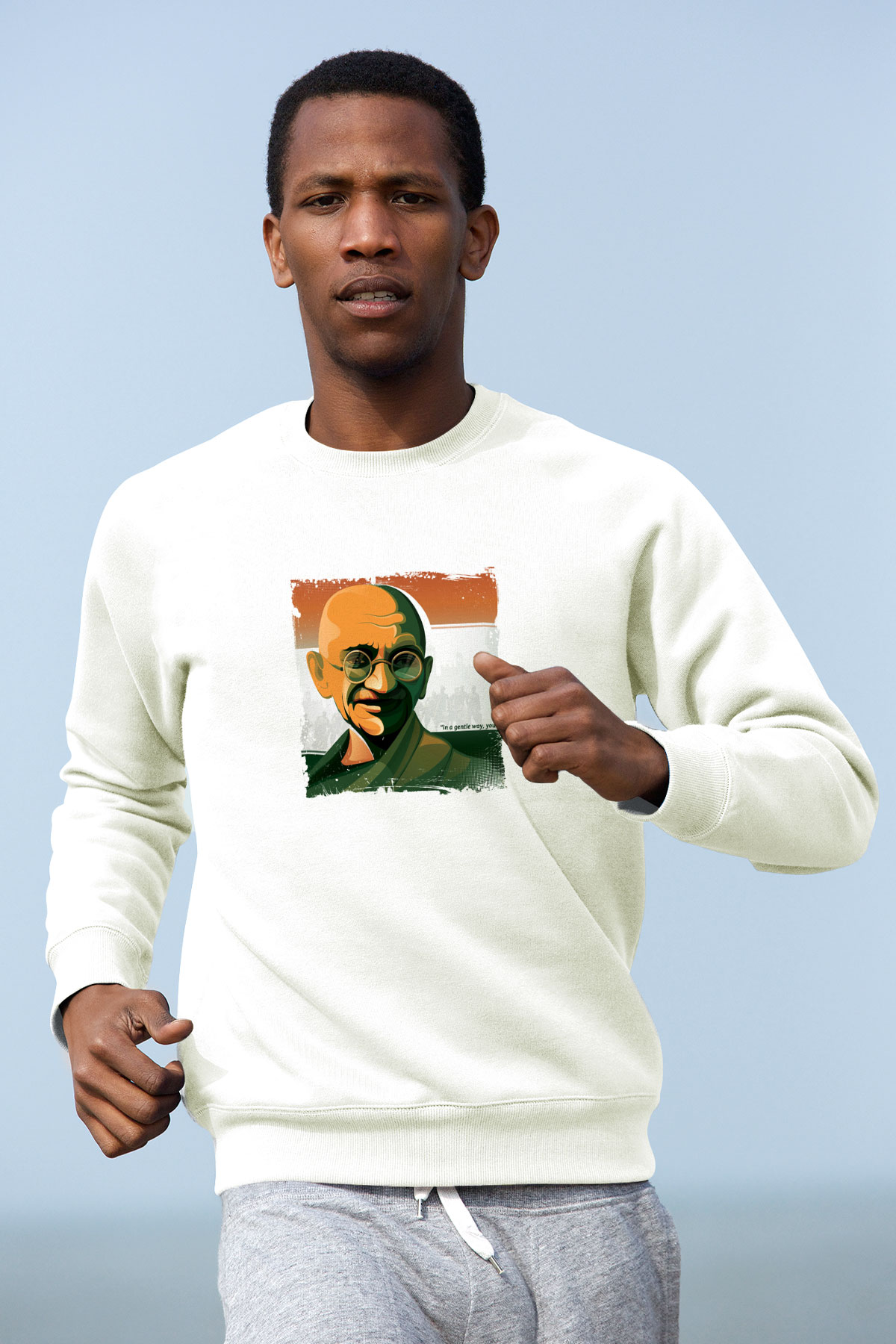 Mahatma Gandi Unisex Baskılı Beyaz Sweatshirt