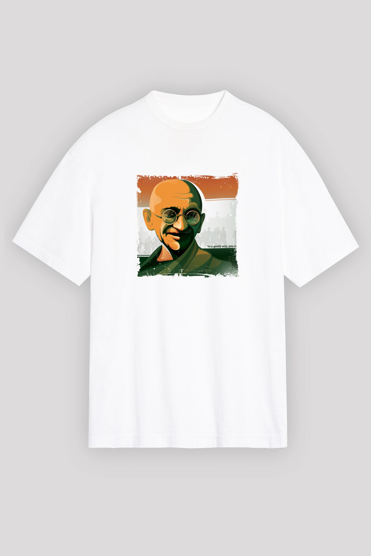 Mahatma Gandi Oversize Baskılı Beyaz Tişört