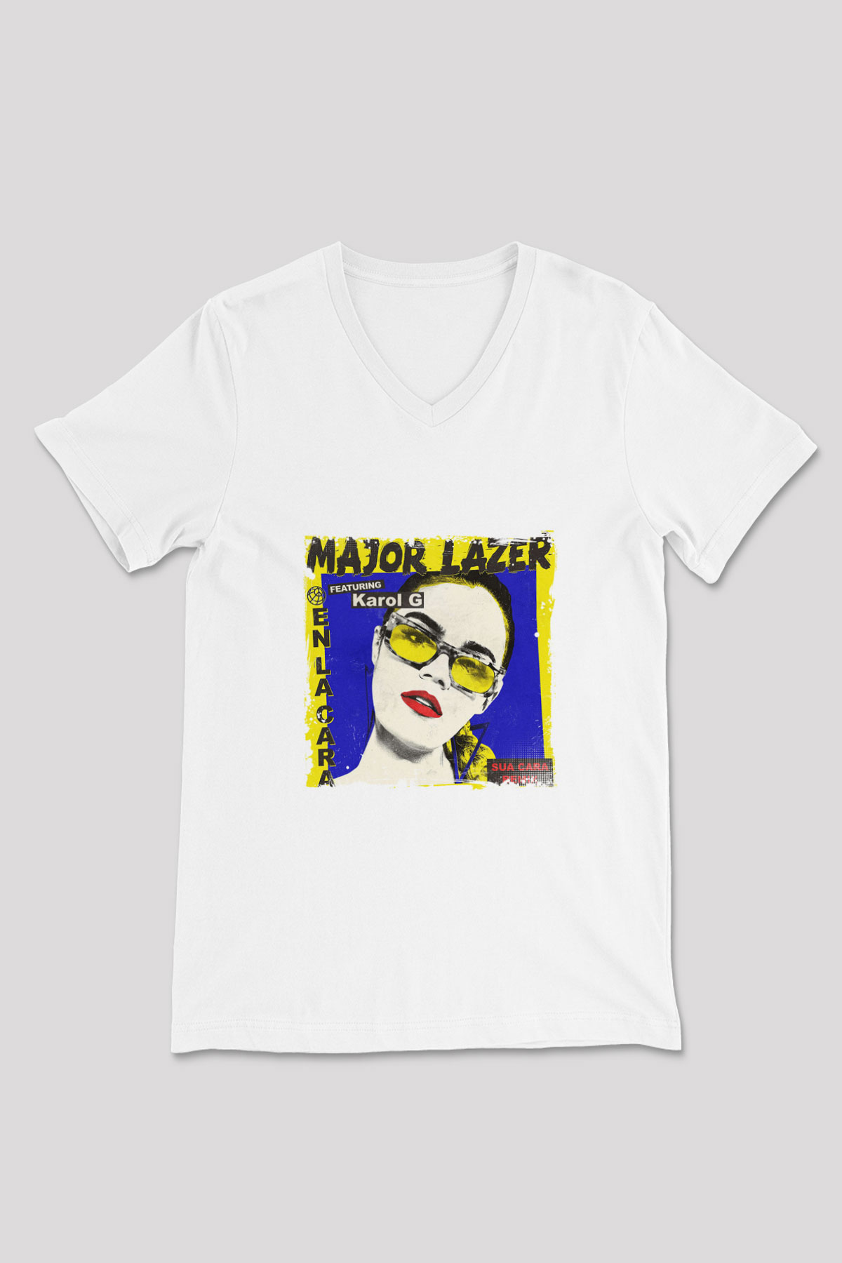 Major Lazer Baskılı Beyaz V Yaka Unisex Tişört