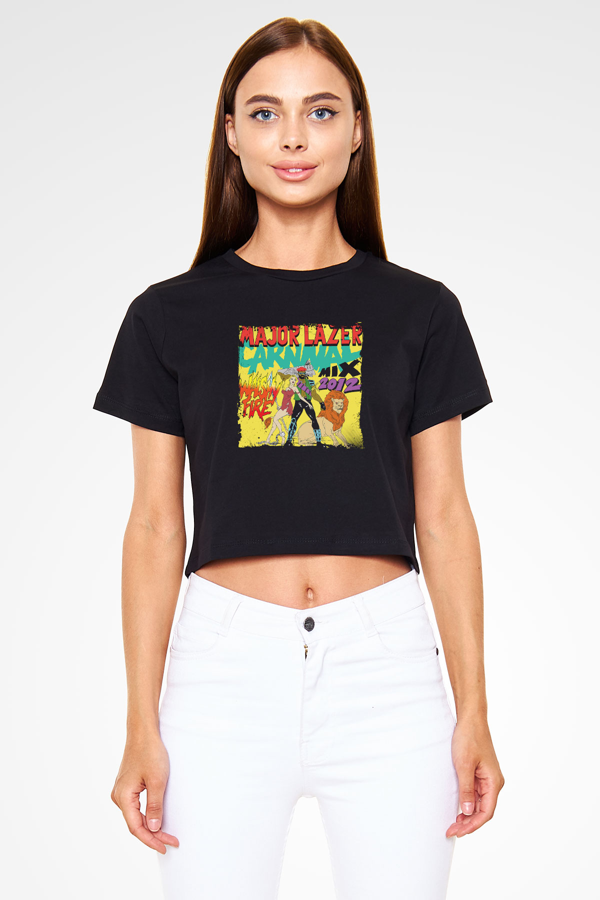Major Lazer Baskılı Crop Top Siyah Kadın Tişört