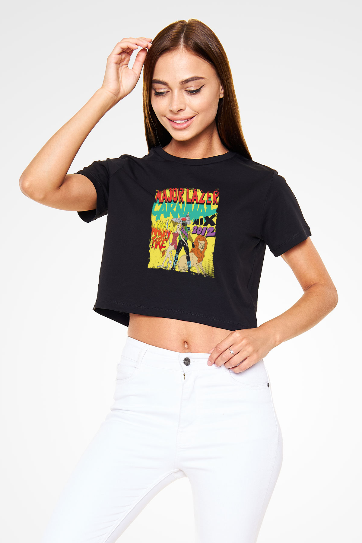 Major Lazer Baskılı Crop Top Siyah Kadın Tişört