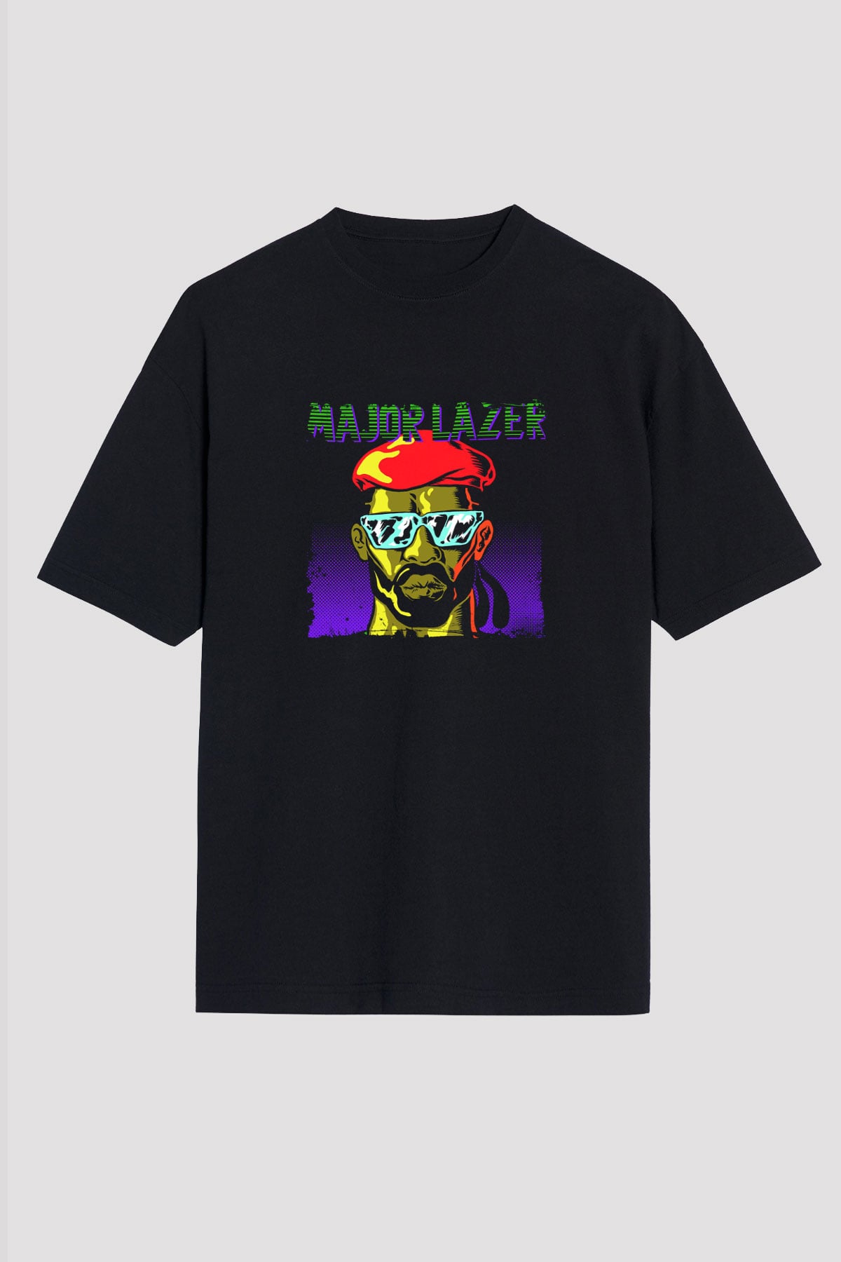 Major Lazer Baskılı Unisex Oversize Siyah Tişört