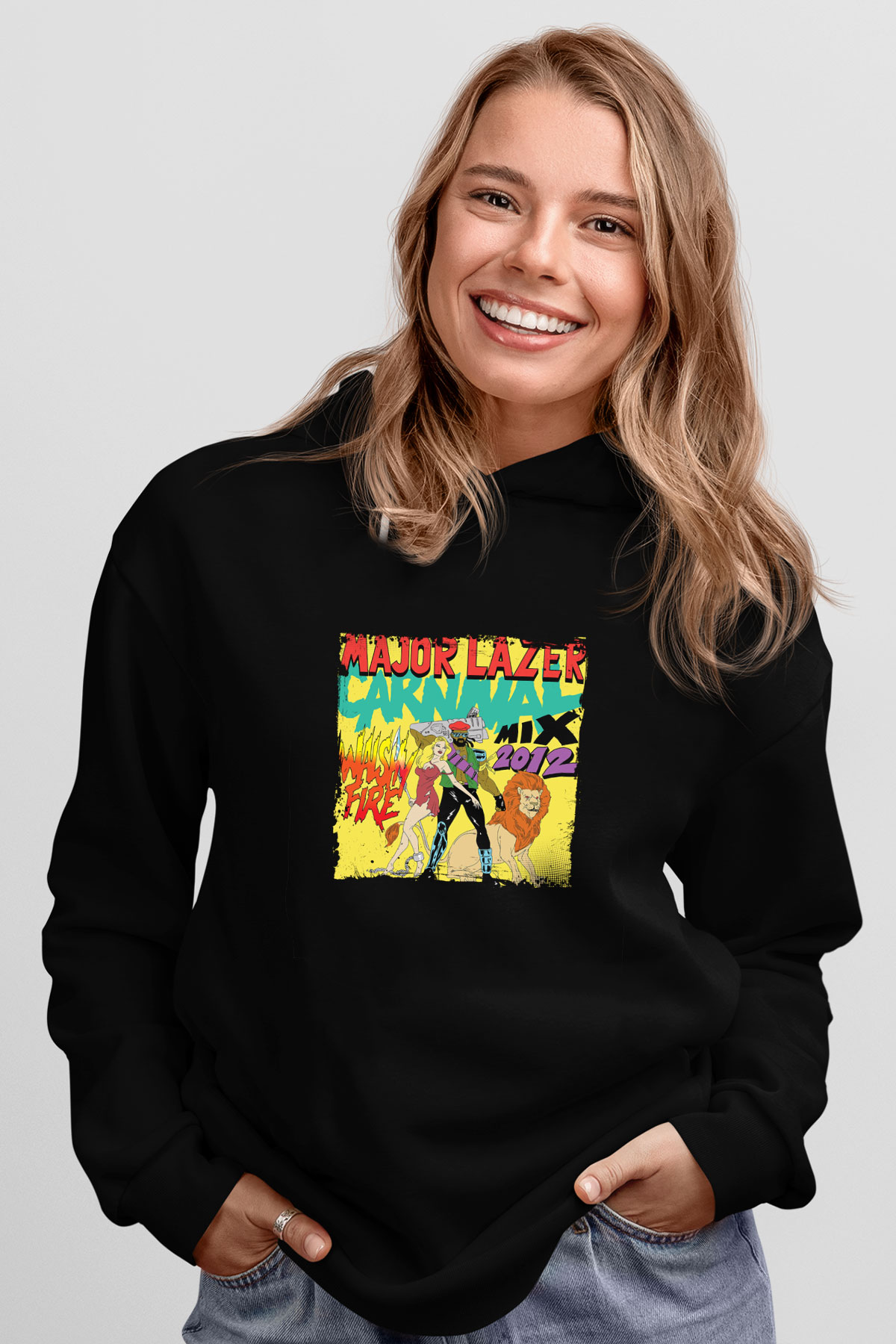 Major Lazer Baskılı Unisex Siyah Hoodie