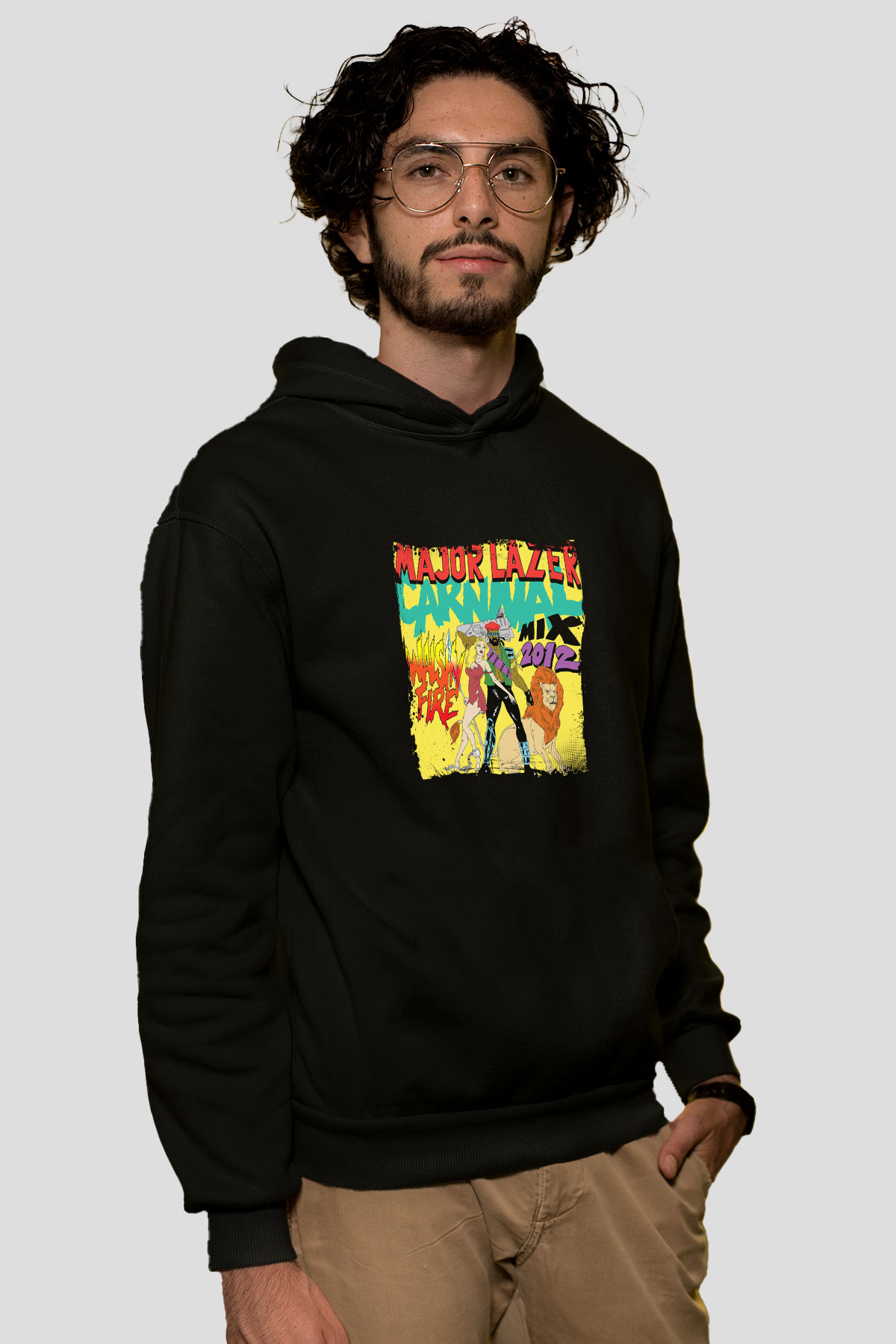 Major Lazer Baskılı Unisex Siyah Hoodie