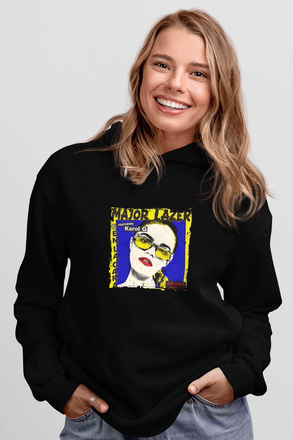 Major Lazer Baskılı Unisex Siyah Hoodie