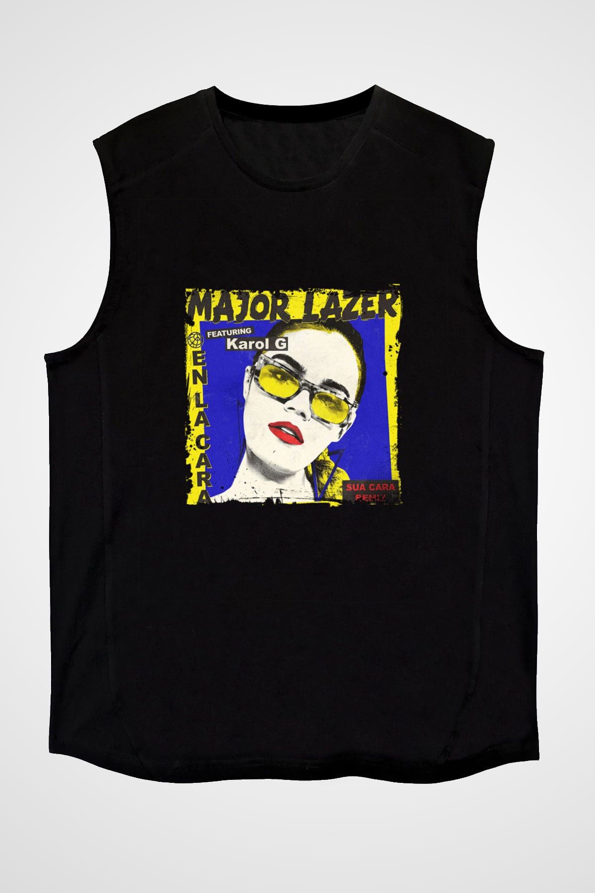 Major Lazer Baskılı Unisex Siyah Kolsuz Tişört